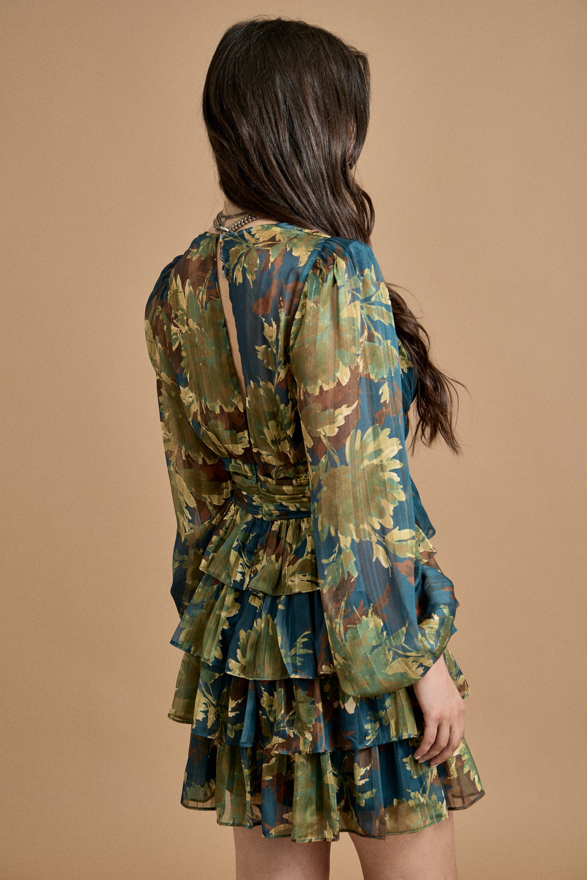 Fall Deep V-Neck Ruffled Mini Dress