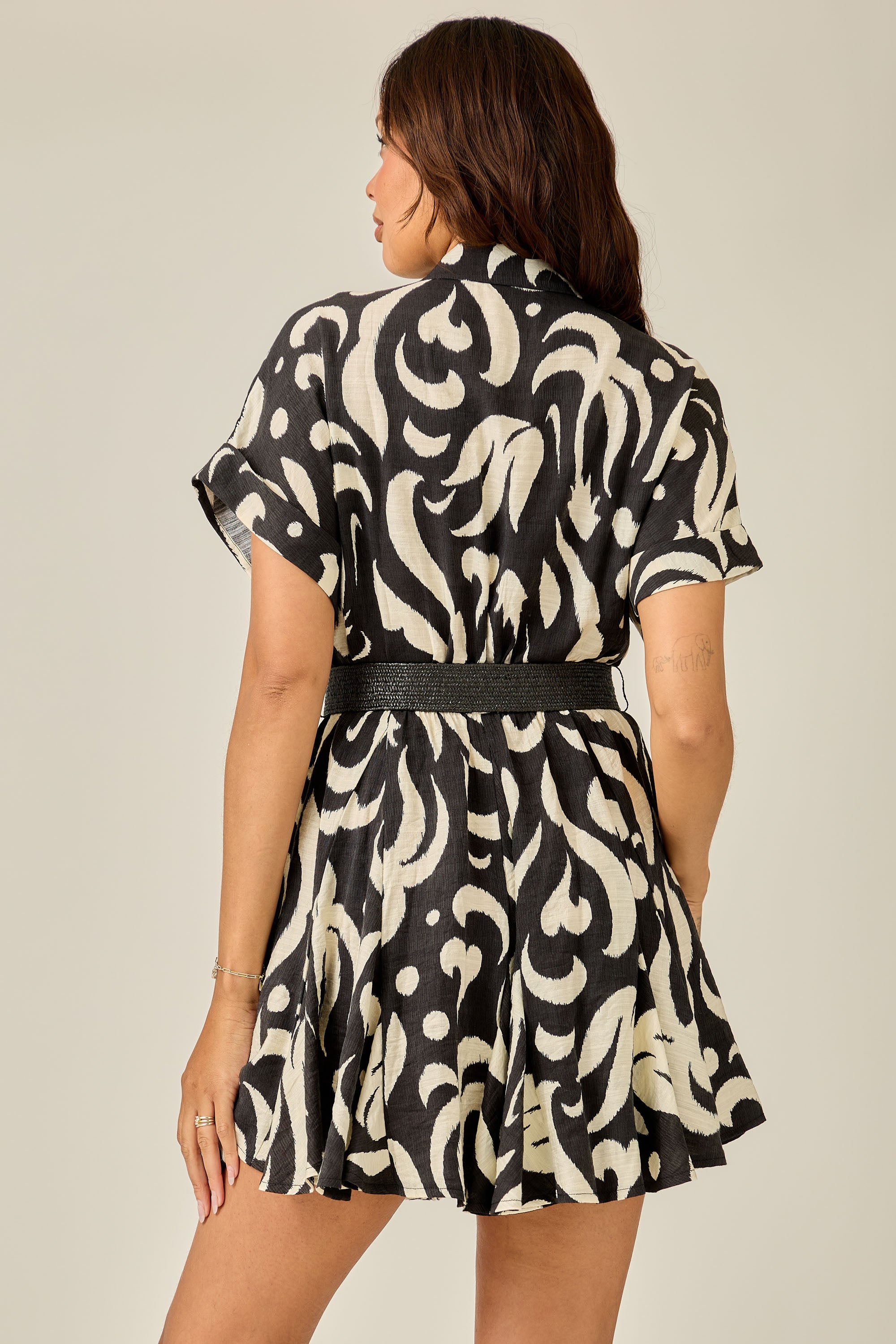 Fall Belted Abstract Shirt Dress