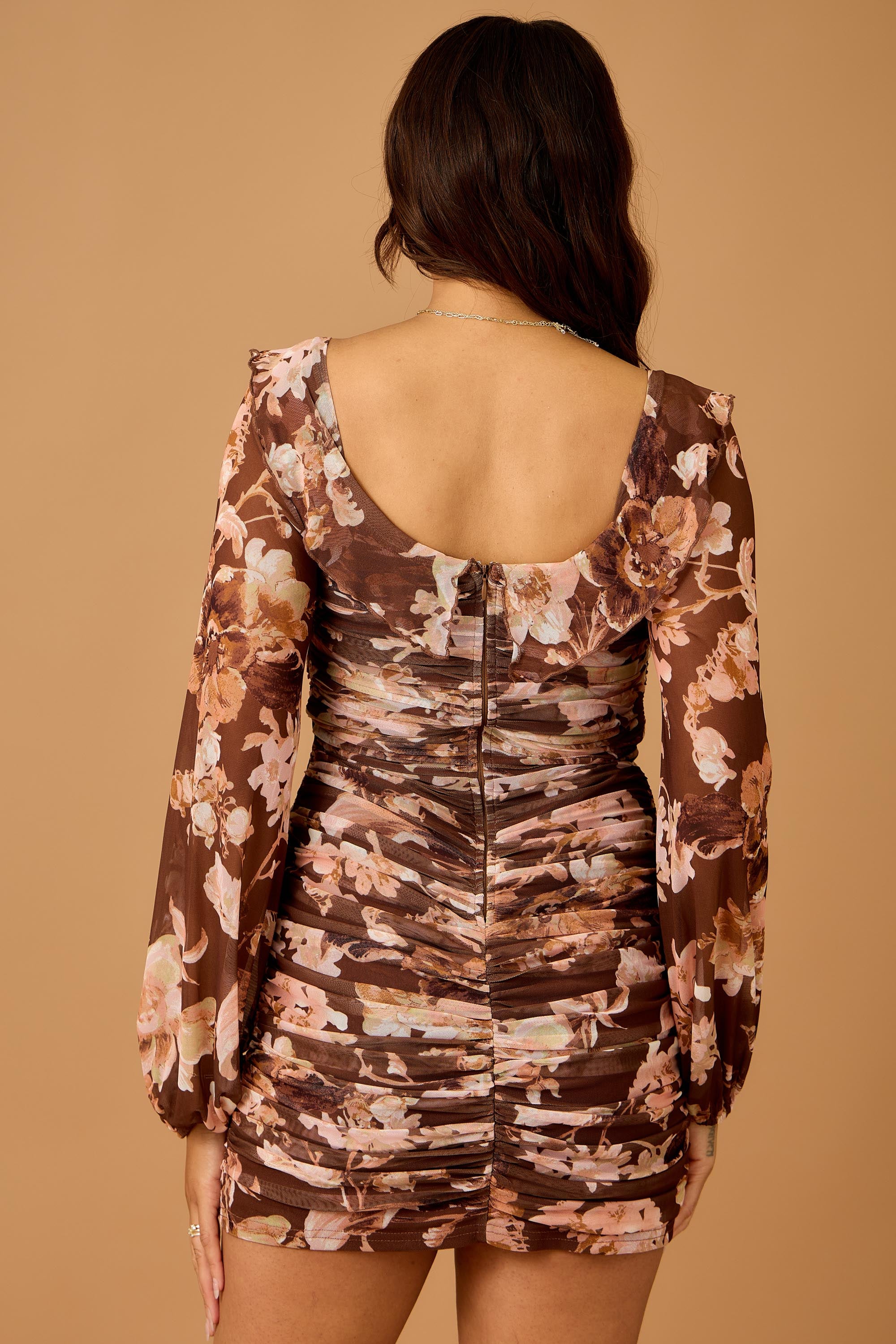 Fall Blossom Ruched Mini Dress