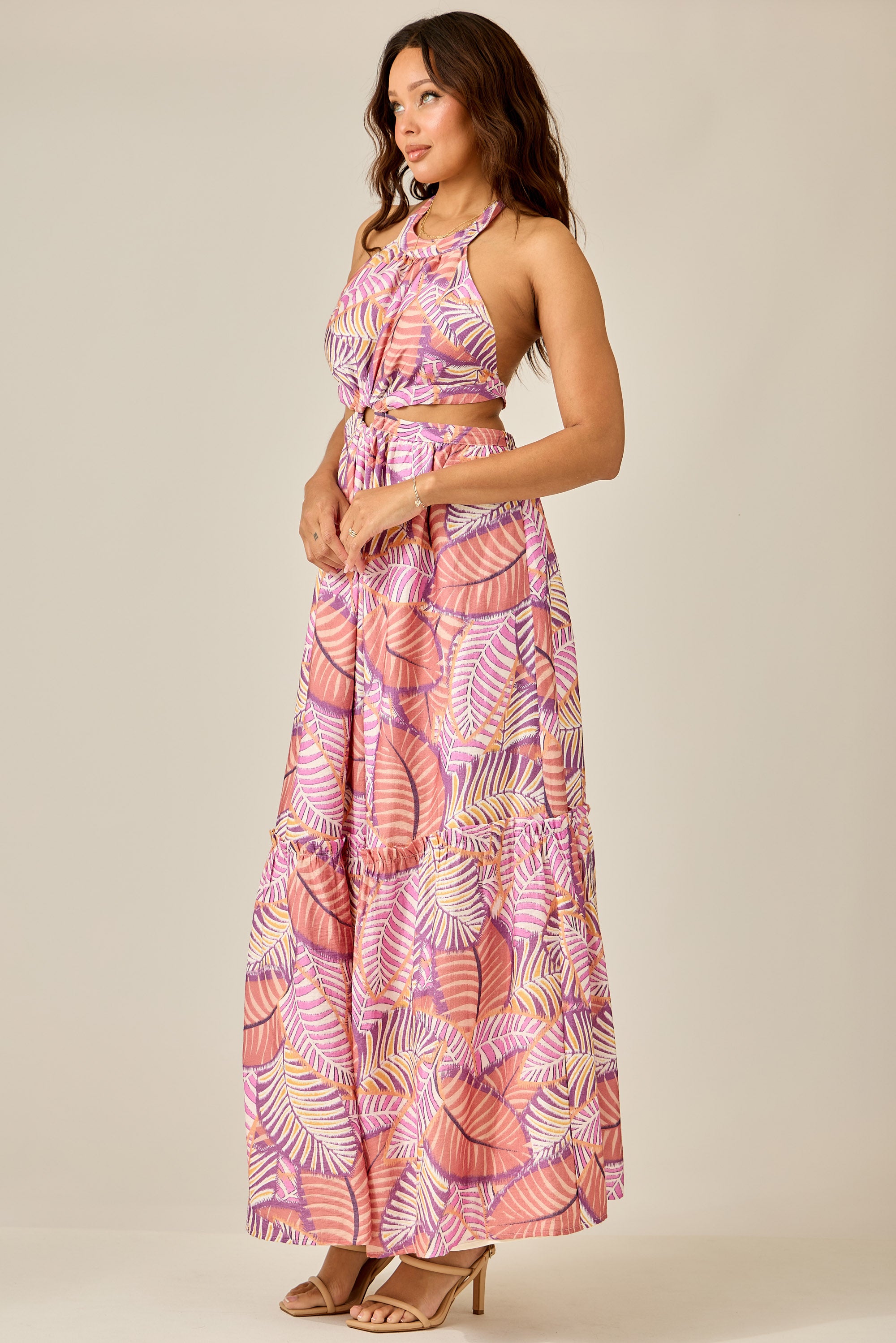 Sunset Palms Cutout Maxi Dress