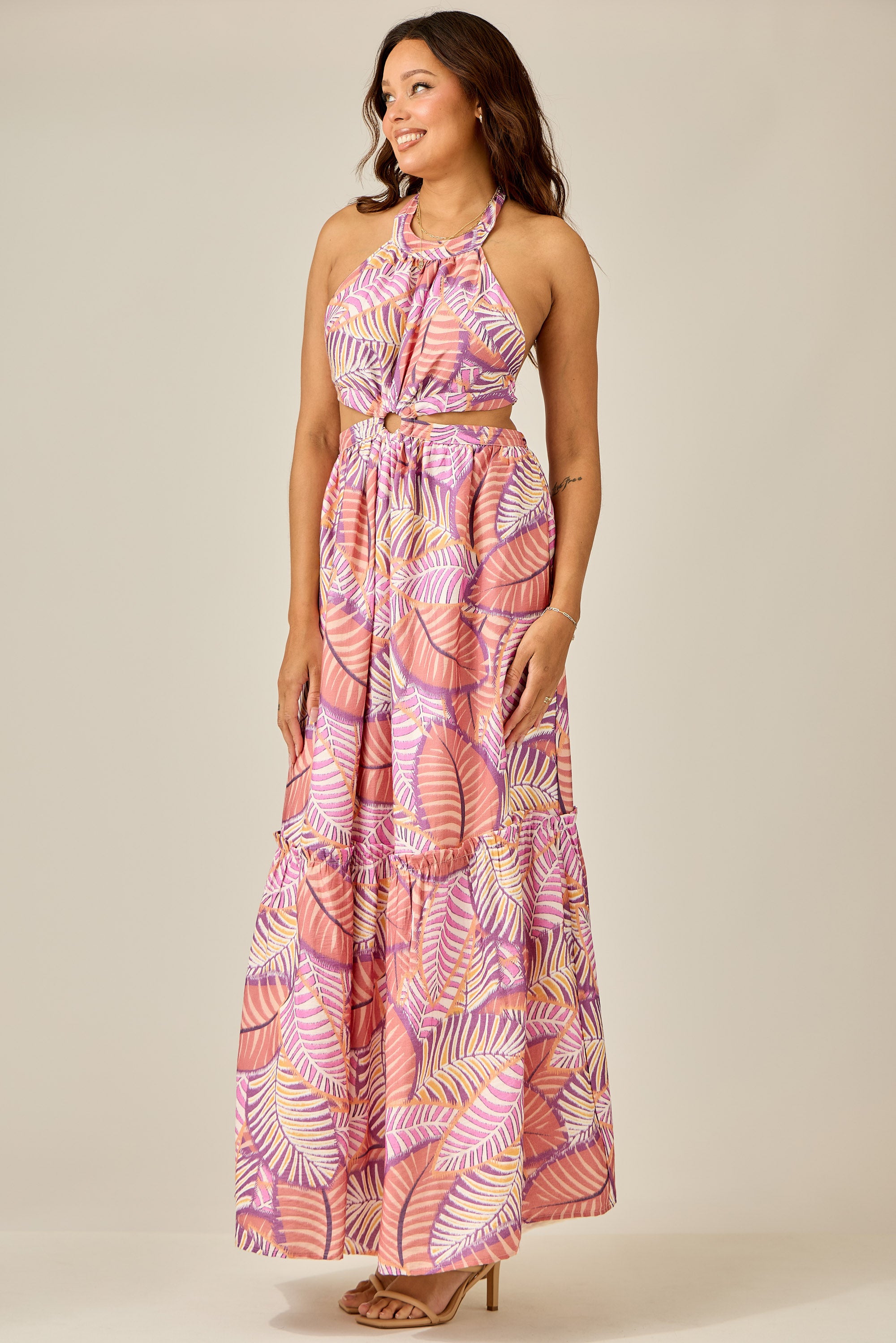 Sunset Palms Cutout Maxi Dress