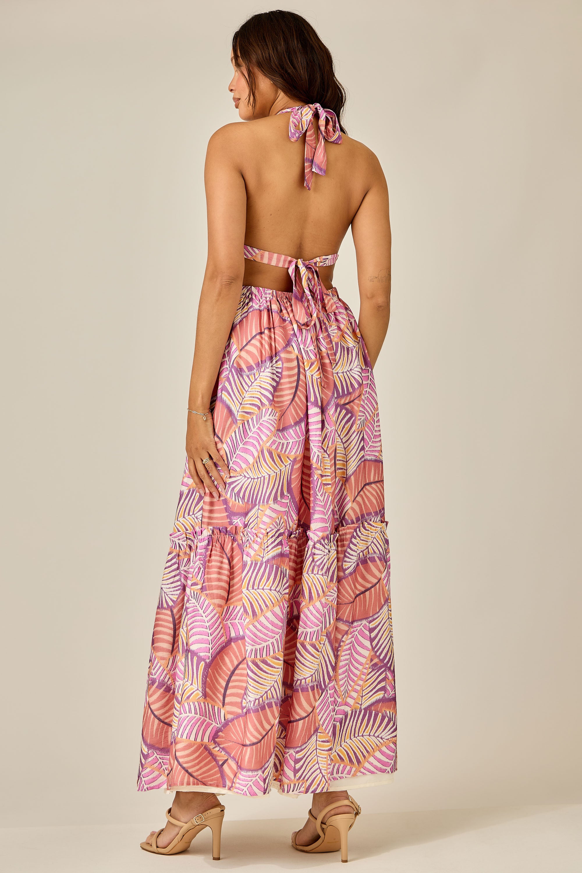 Sunset Palms Cutout Maxi Dress
