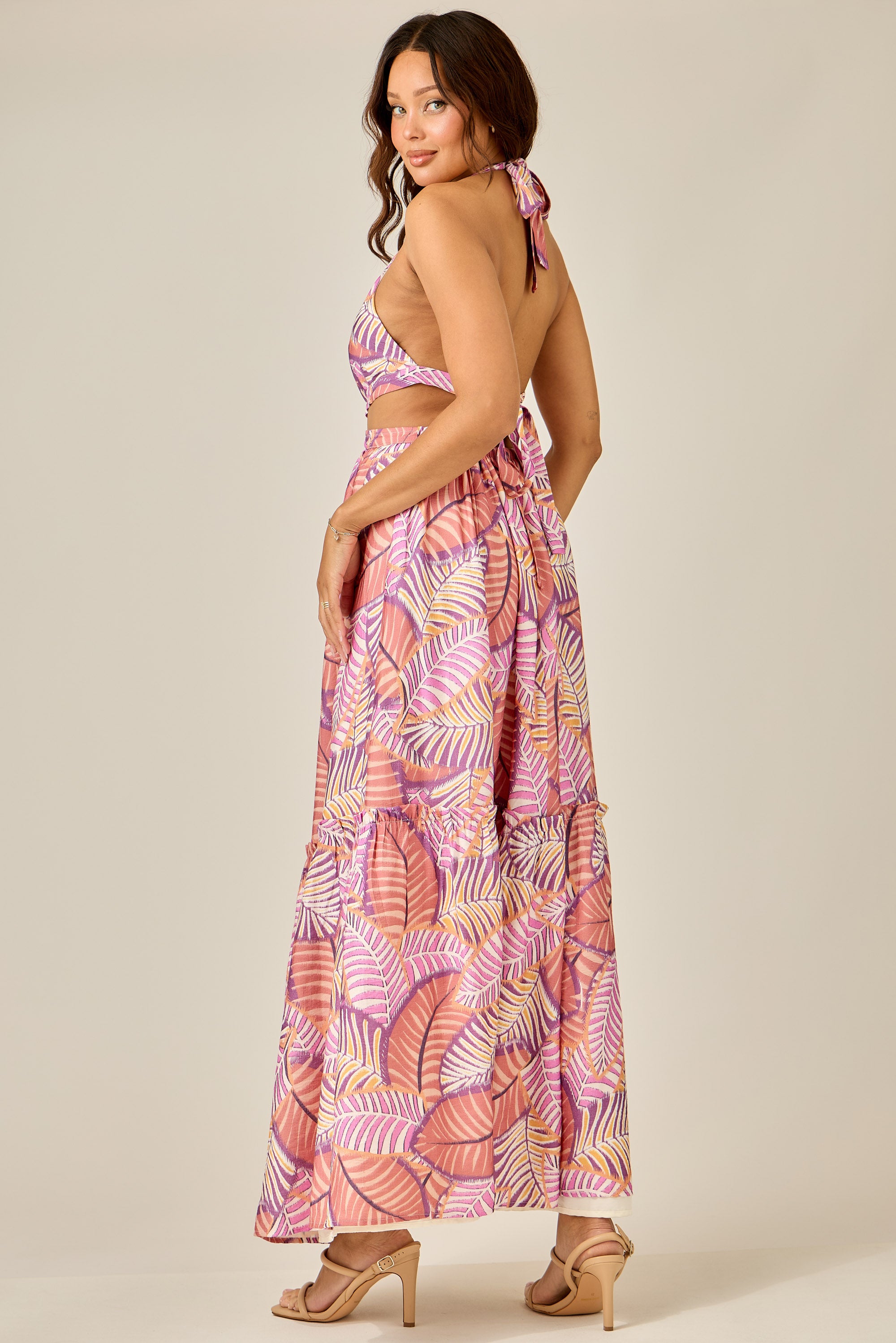 Sunset Palms Cutout Maxi Dress