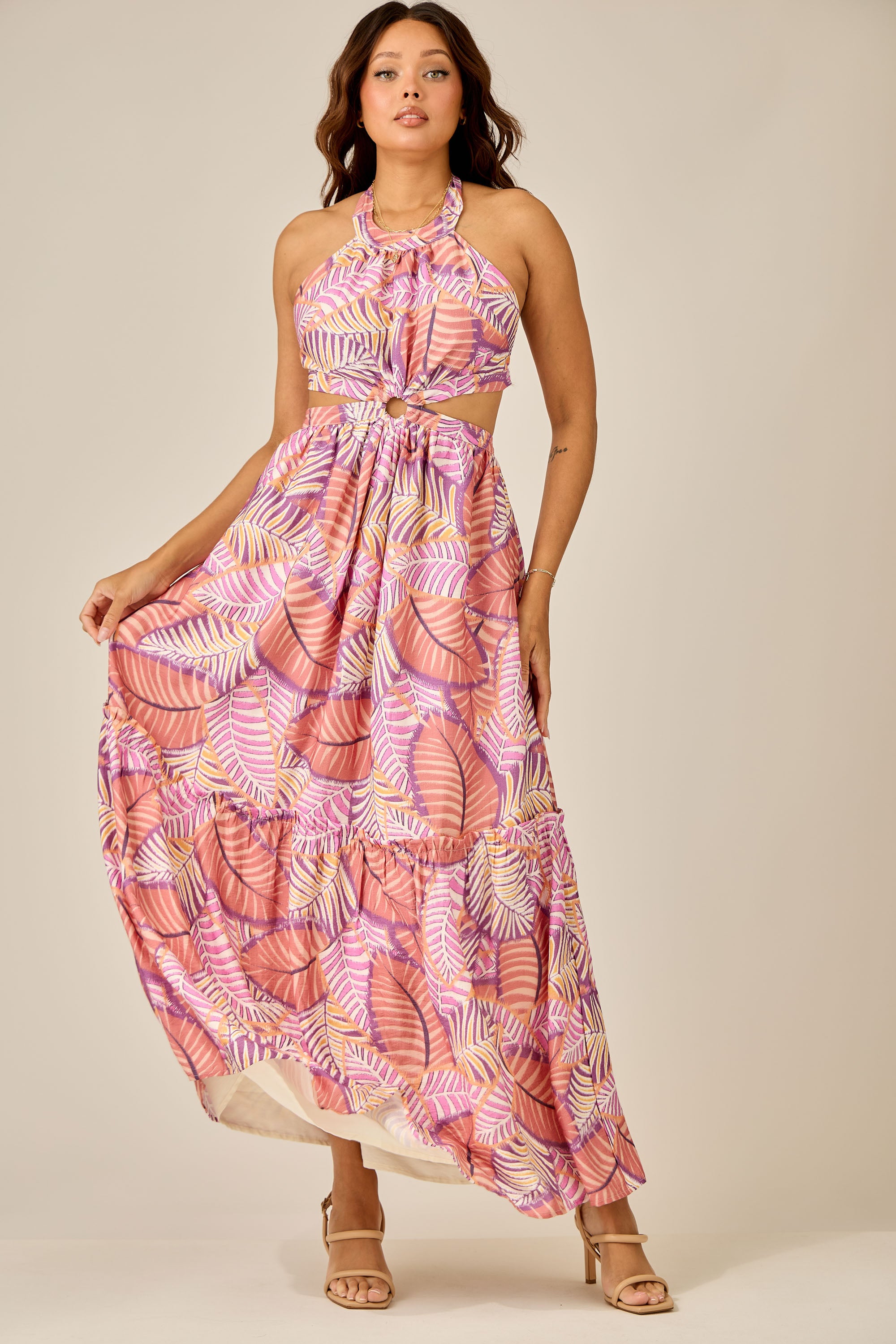 Sunset Palms Cutout Maxi Dress