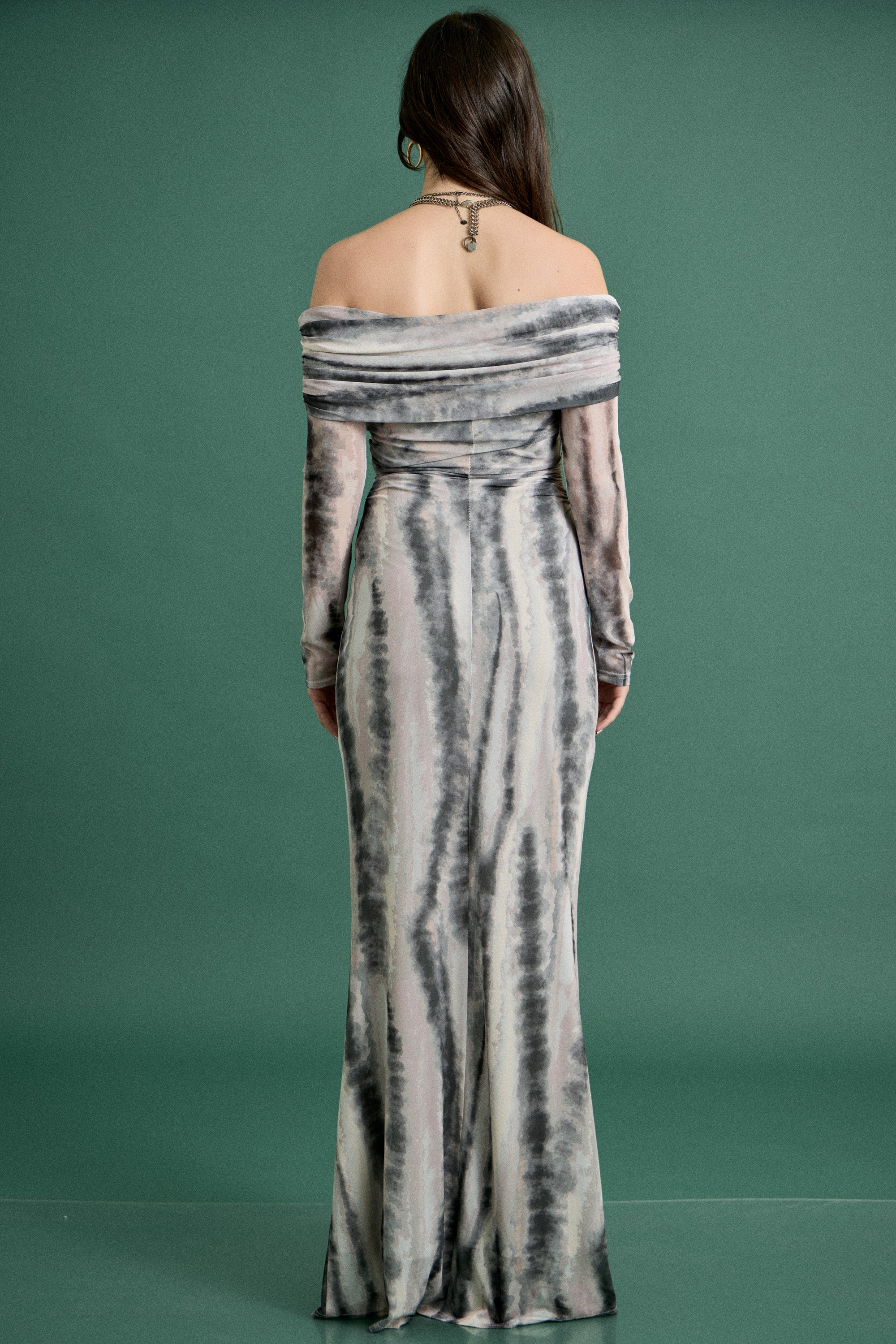 Fall Off-Shoulder Tie-Dye Maxi Dress