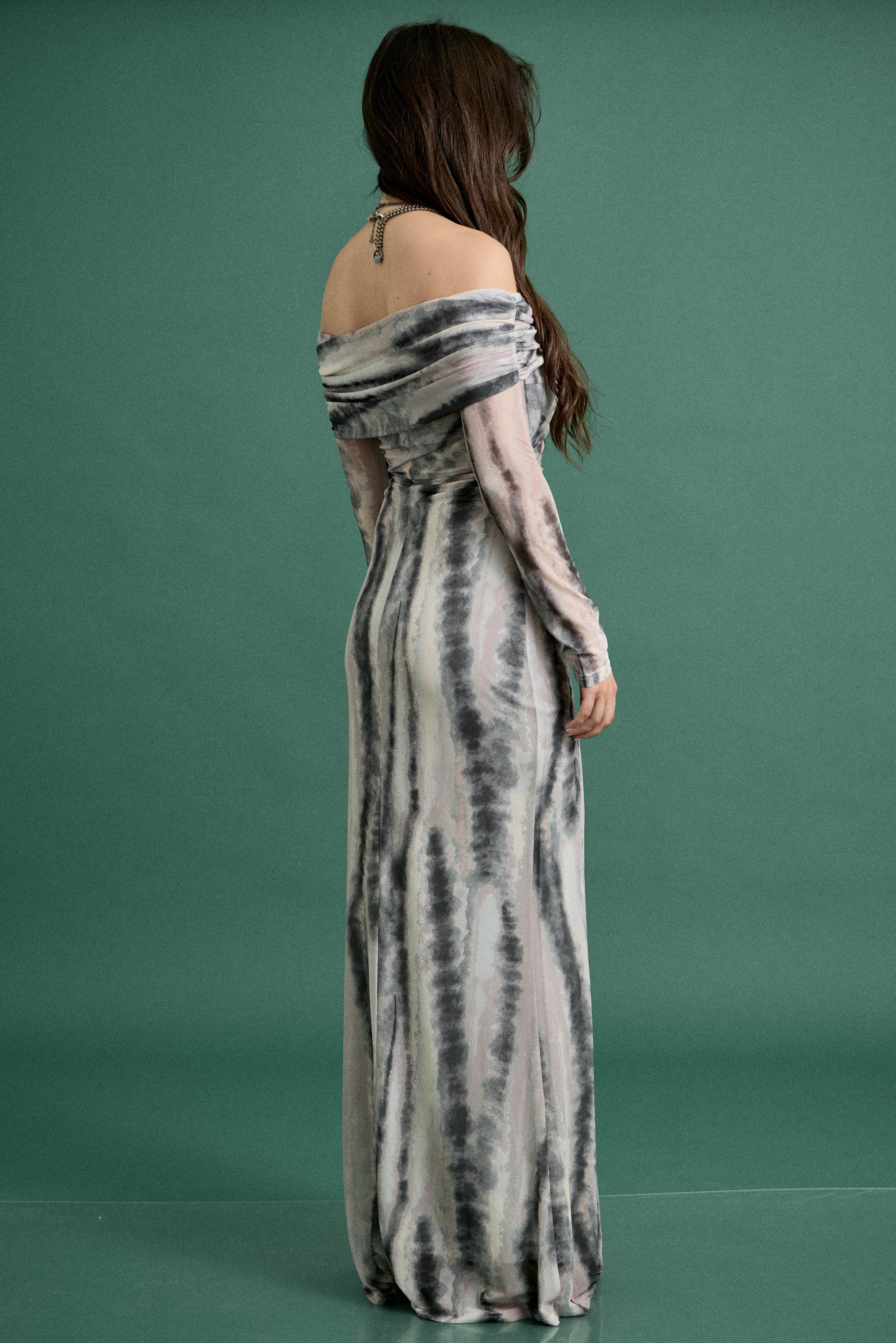 Fall Off-Shoulder Tie-Dye Maxi Dress