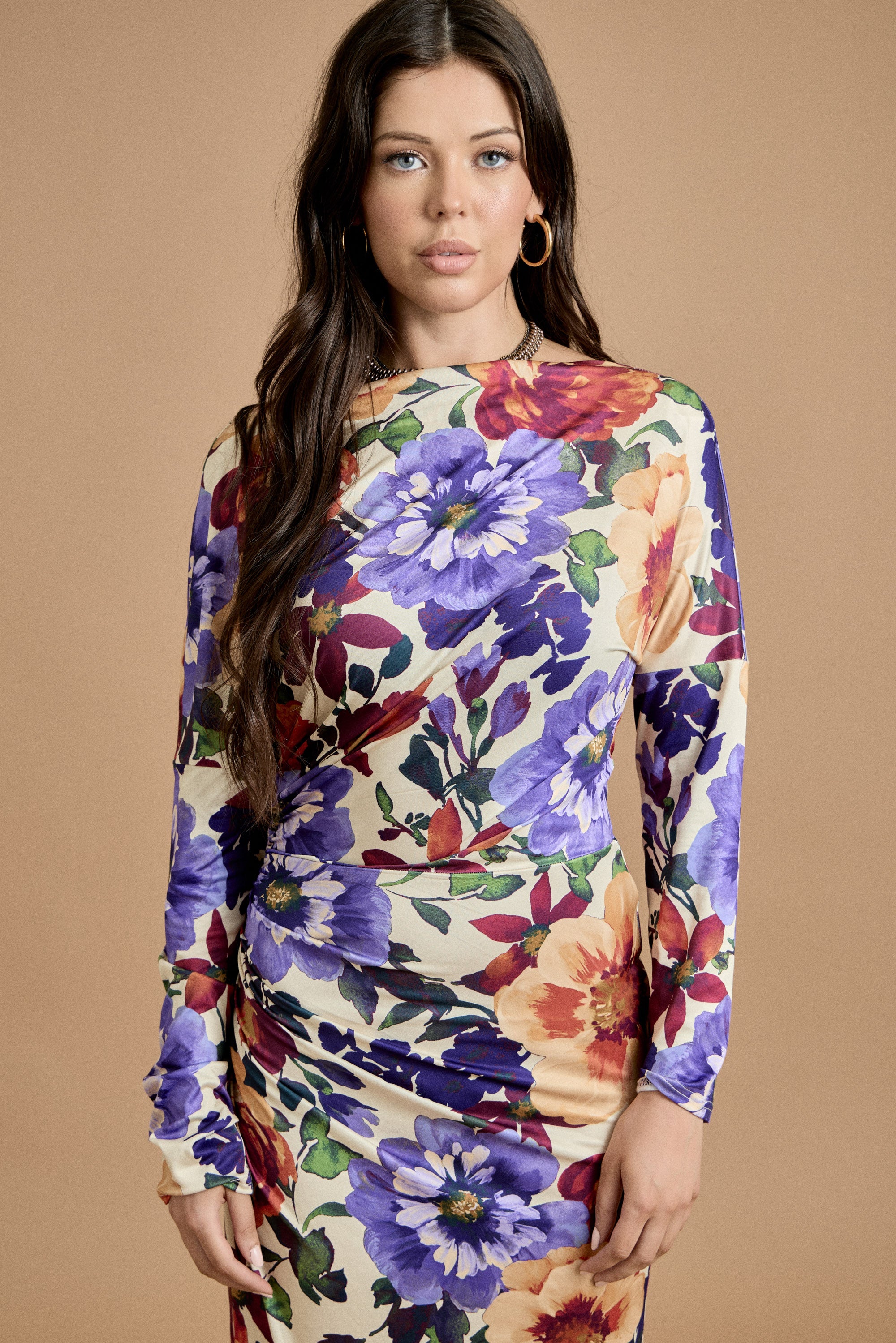 Bold Floral Long Sleeve Maxi Dress