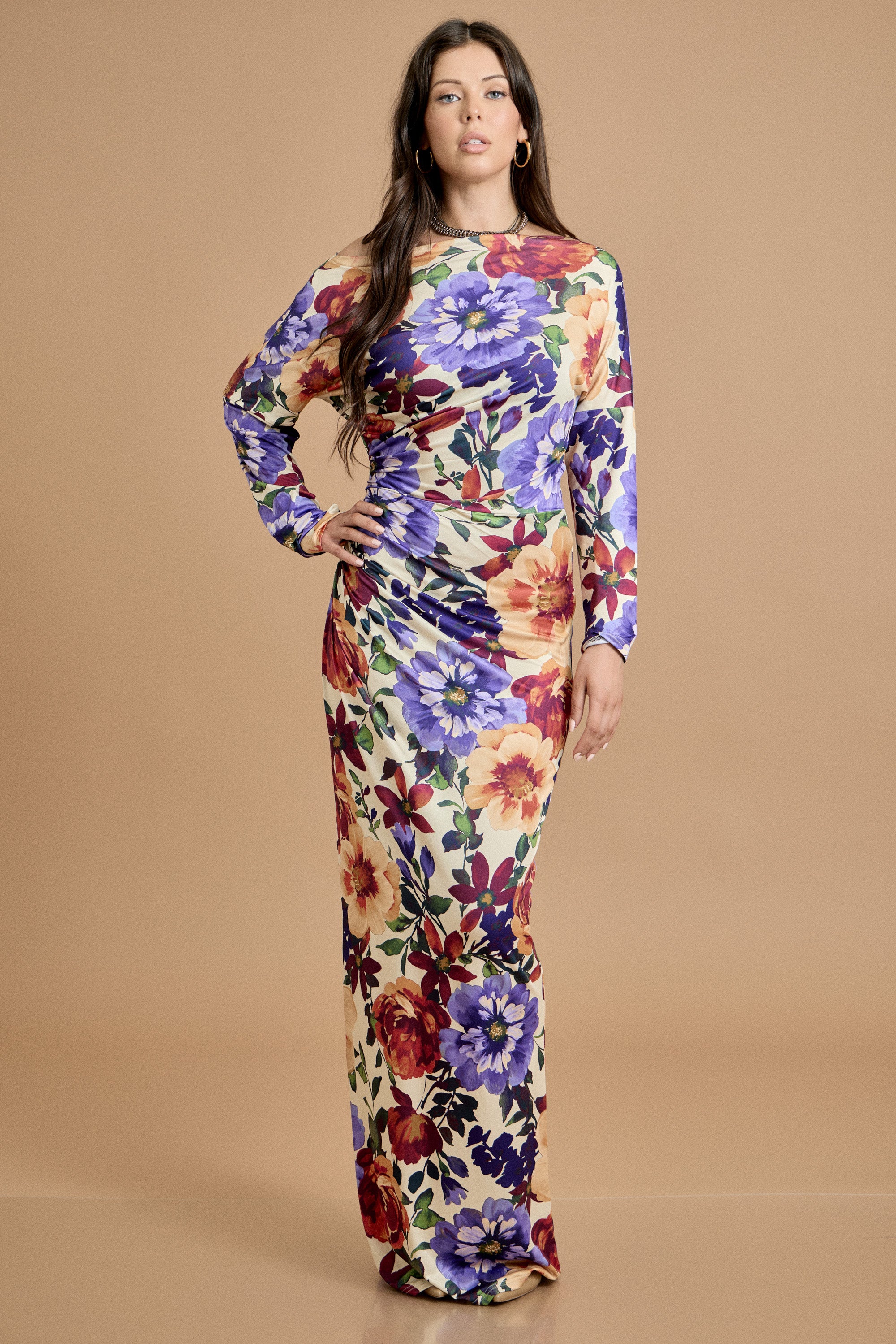 Bold Floral Long Sleeve Maxi Dress