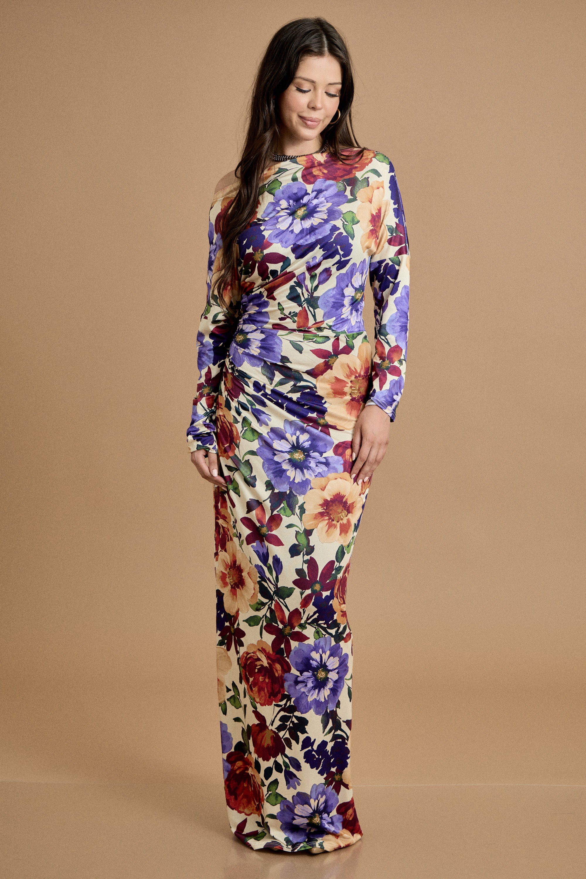 Bold Floral Long Sleeve Maxi Dress