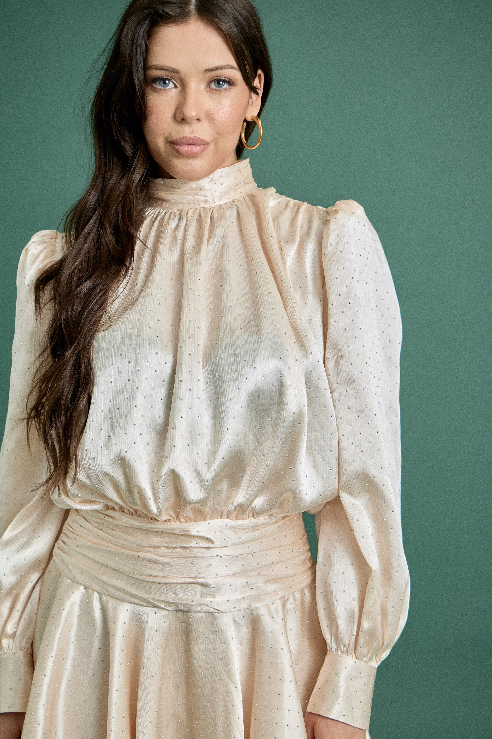 Holiday Satin Ruffle Mini Dress
