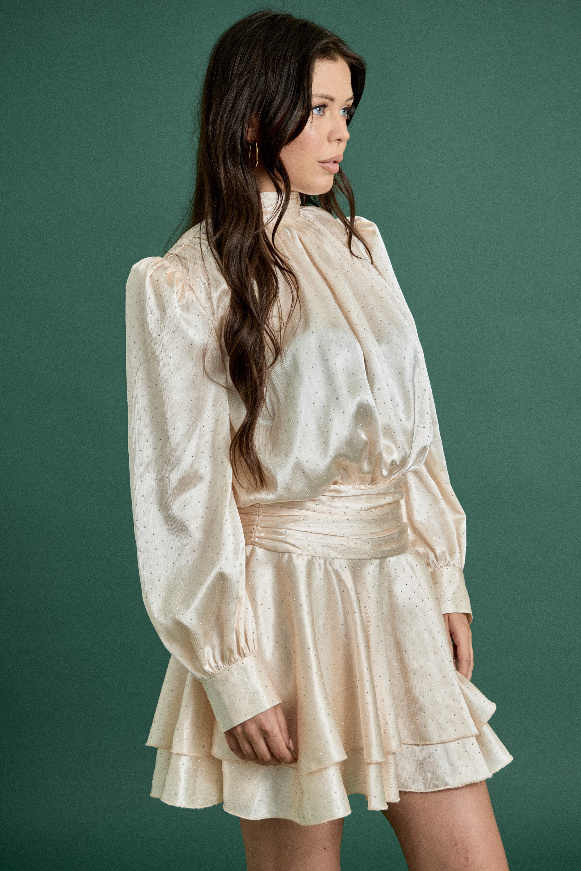 Holiday Satin Ruffle Mini Dress