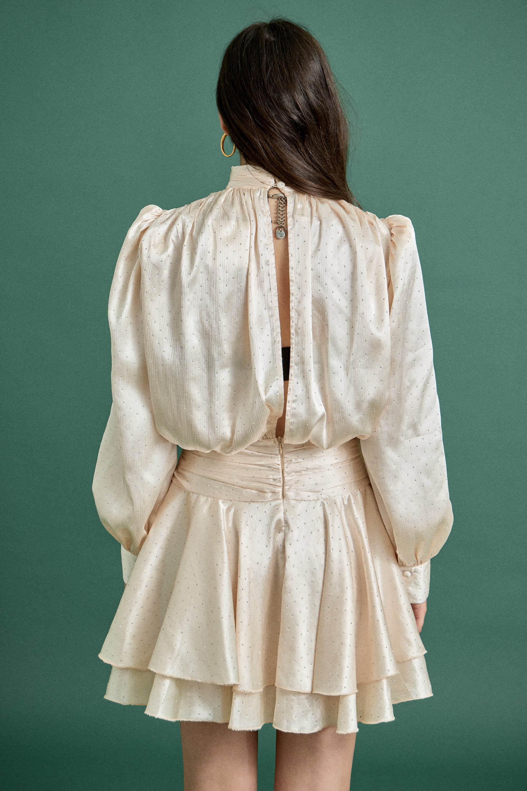 Holiday Satin Ruffle Mini Dress