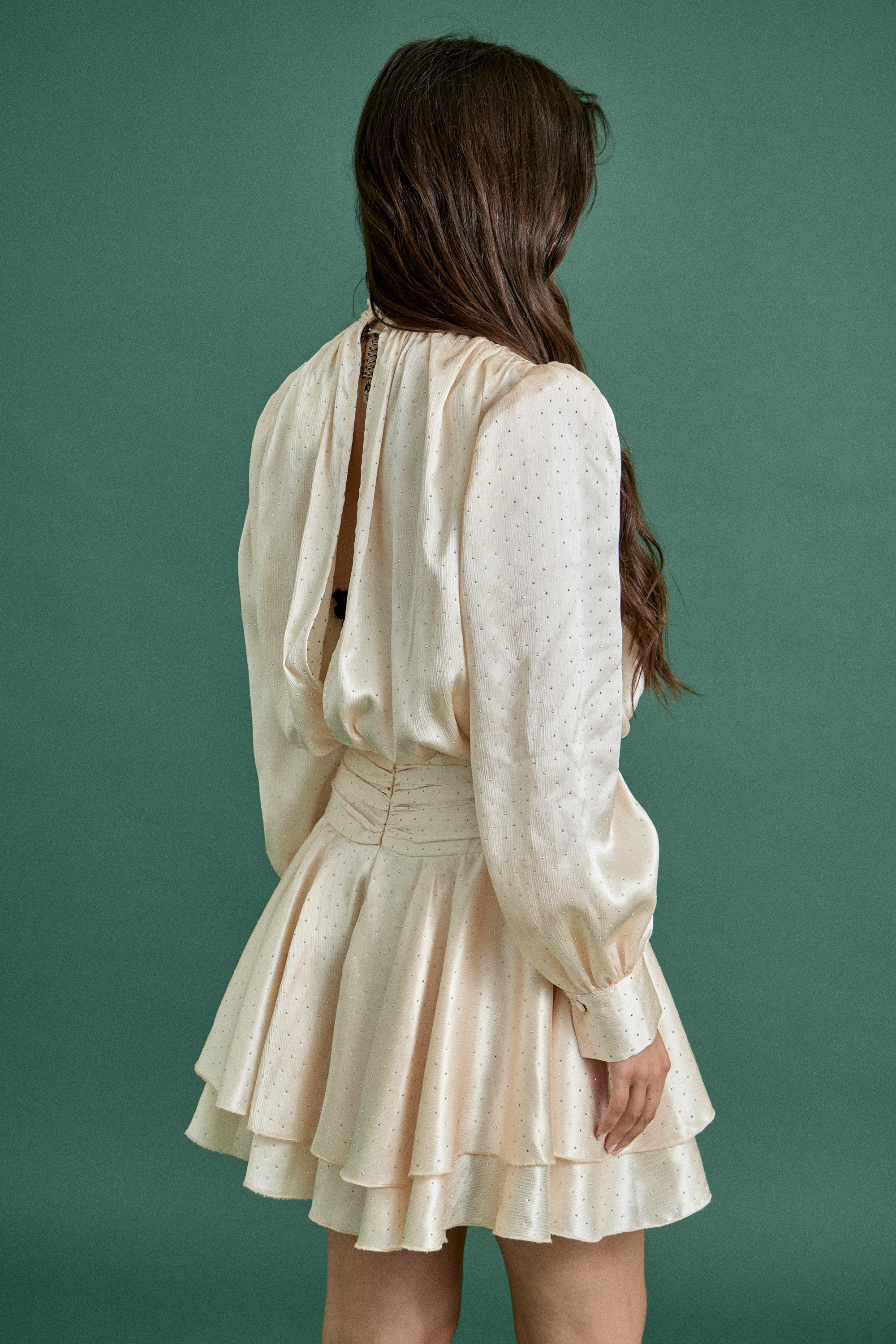 Holiday Satin Ruffle Mini Dress