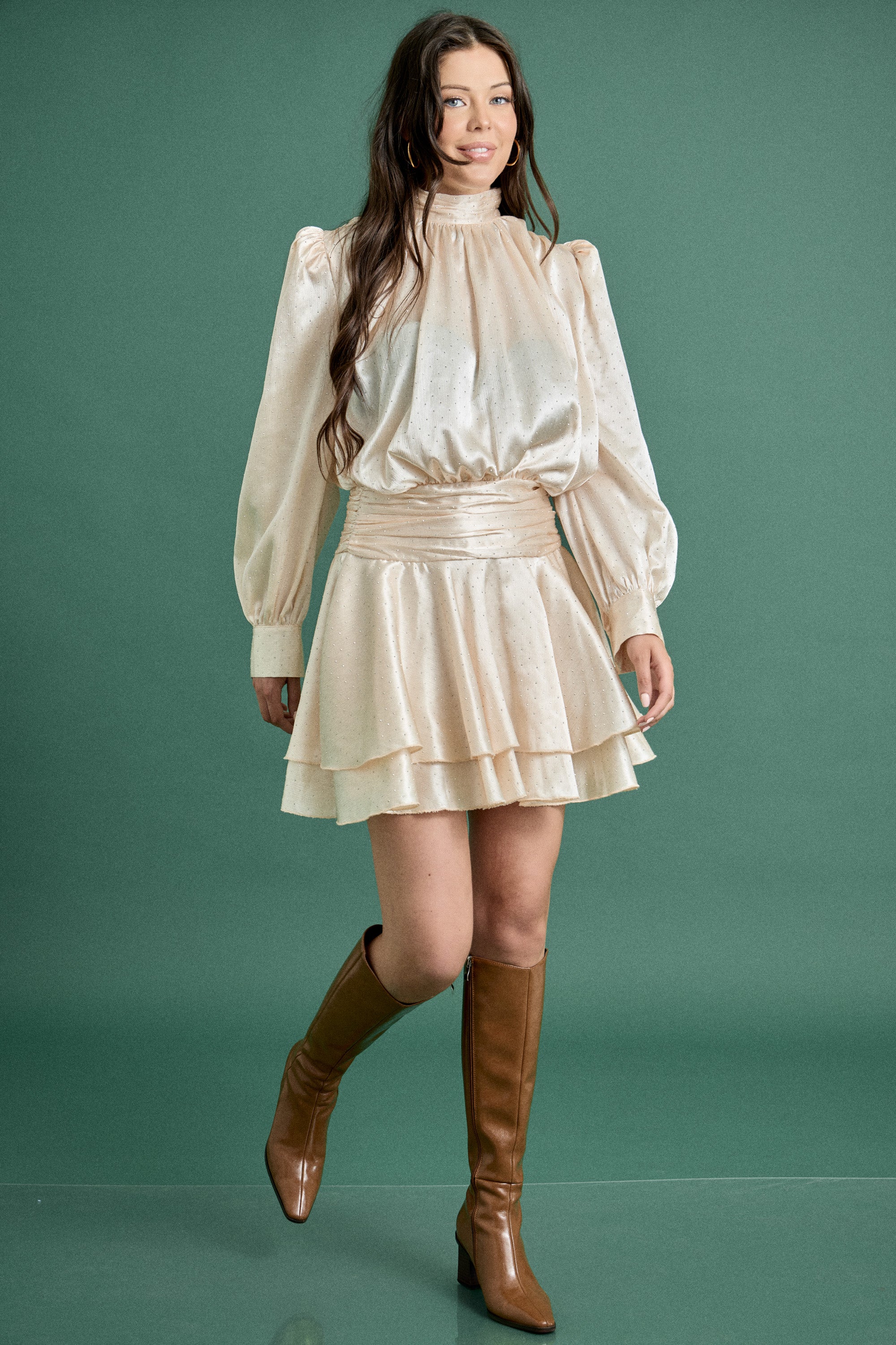 Holiday Satin Ruffle Mini Dress
