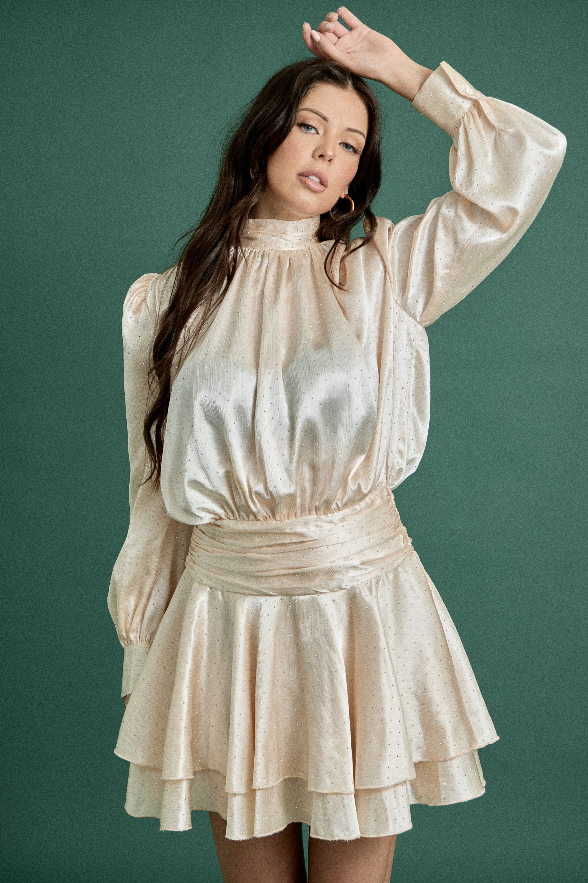 Holiday Satin Ruffle Mini Dress