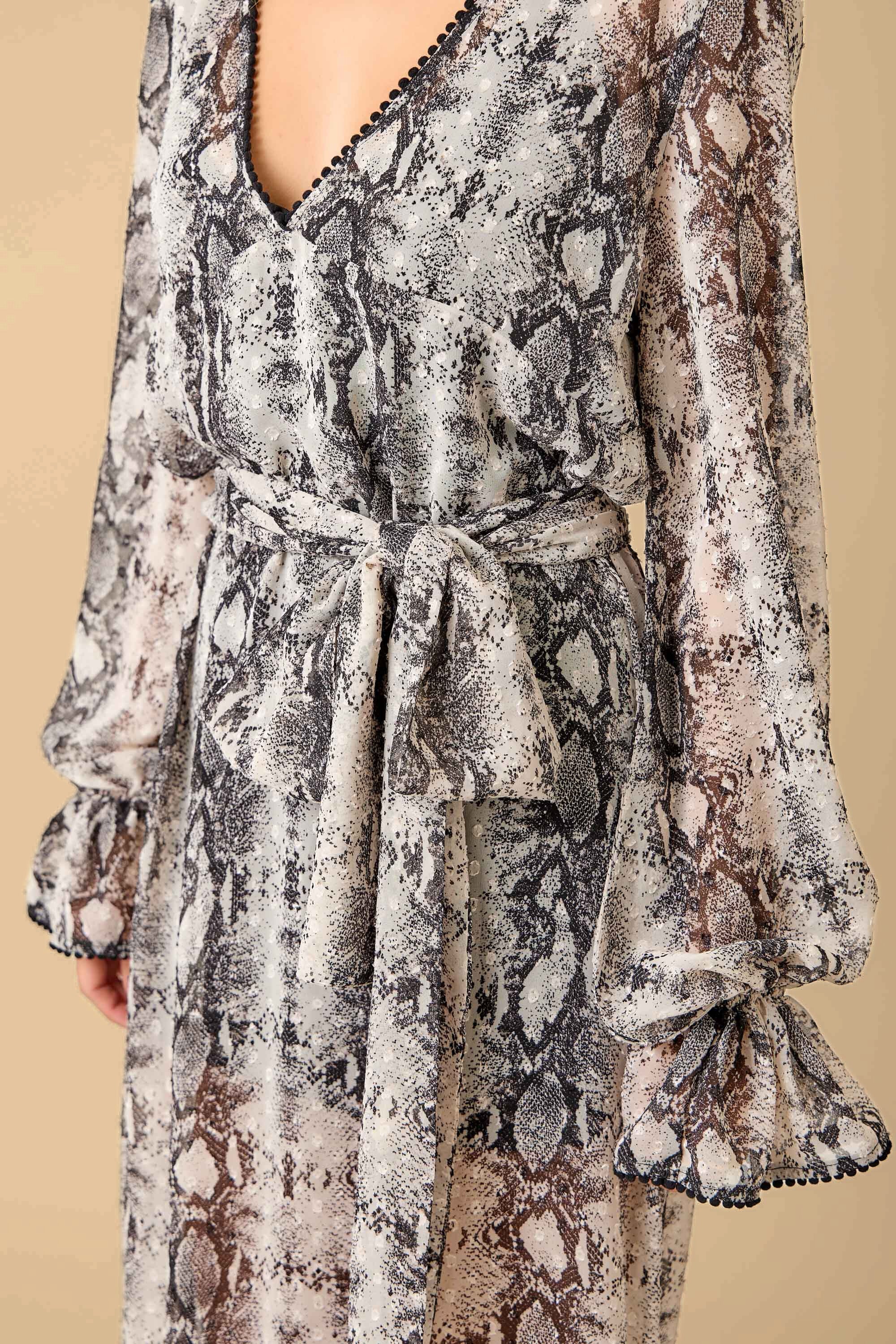 Snake Print Maxi Dress with Scarf