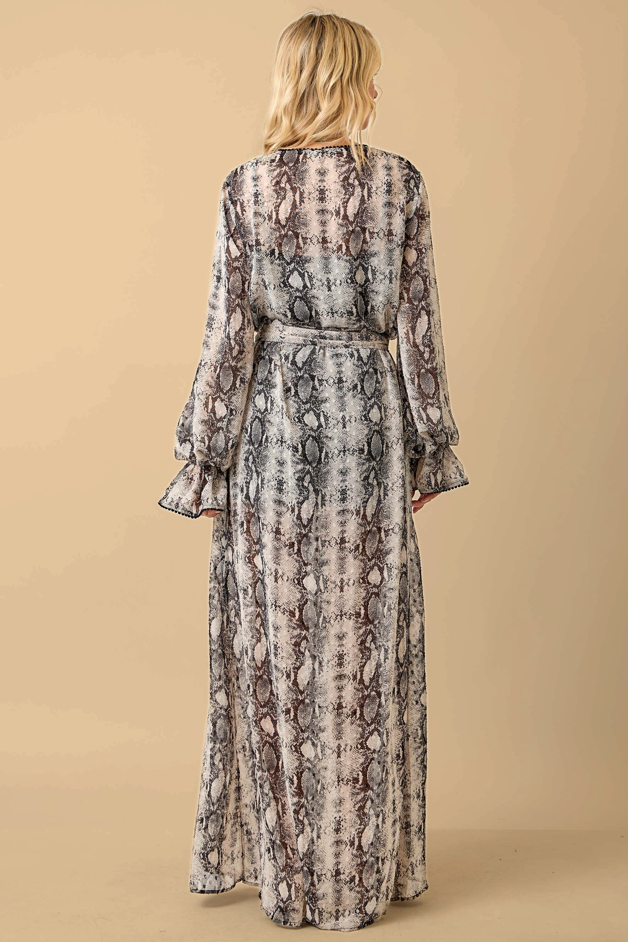 Snake Print Maxi Dress with Scarf