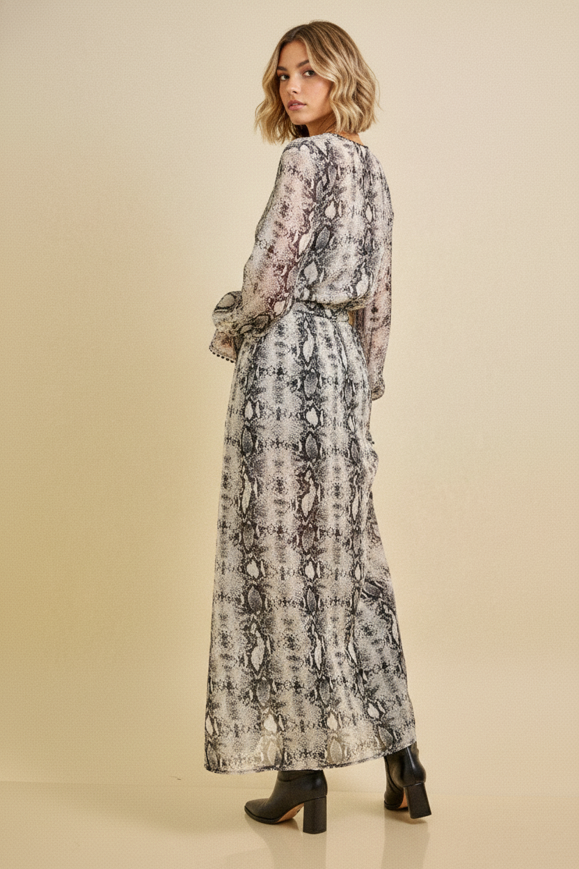 Snake Print Spring Maxi Dress with Scarf
