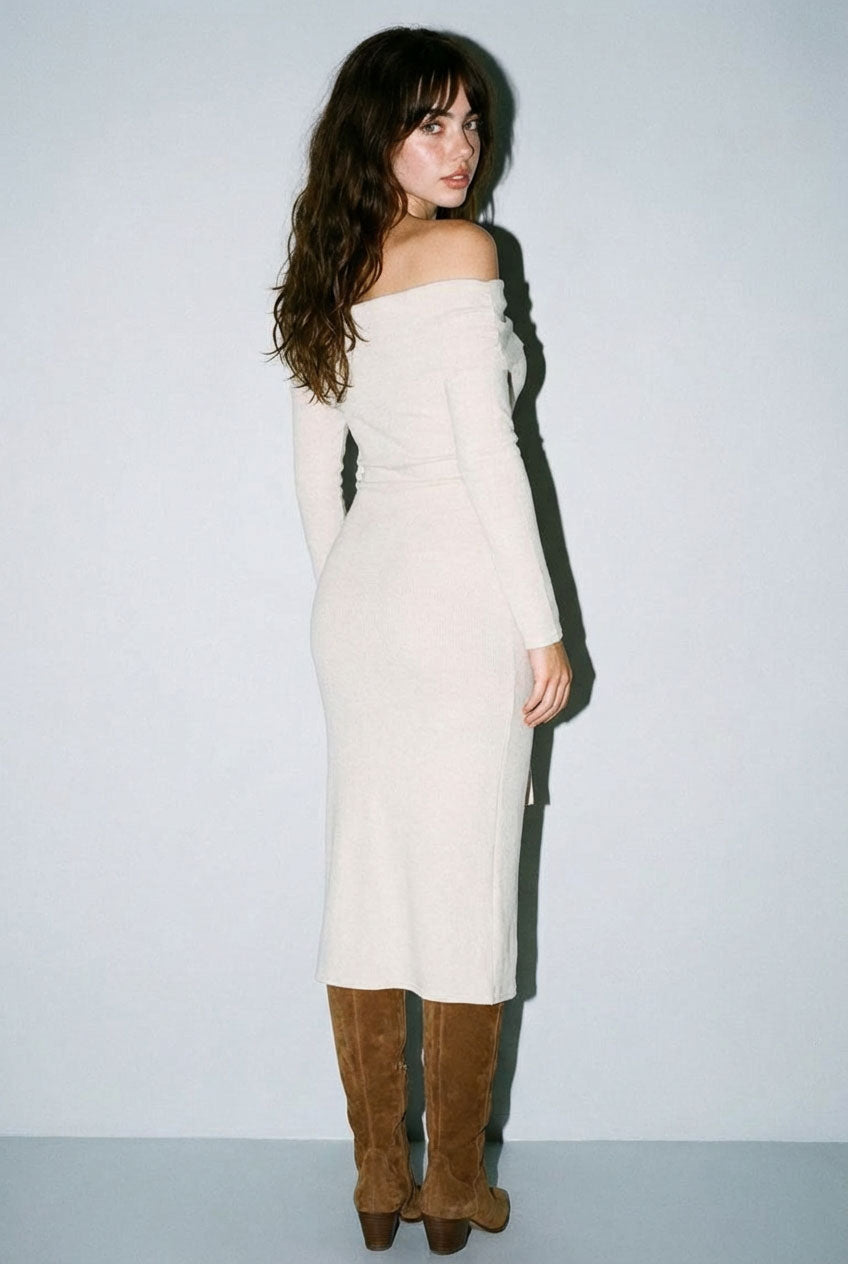 Off-the-Shoulder Tie-Front Midi Dress