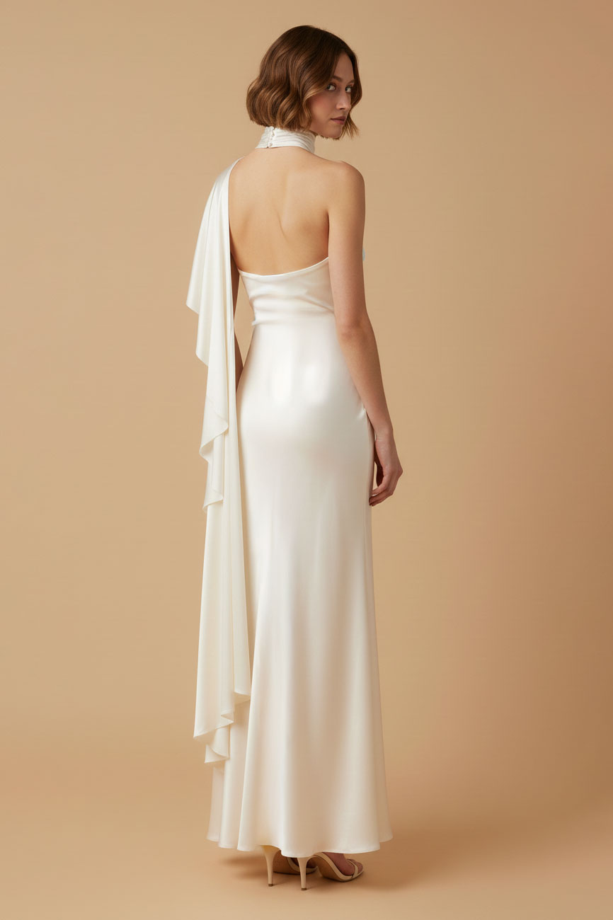 One Shoulder Satin Jersey Maxi Dress