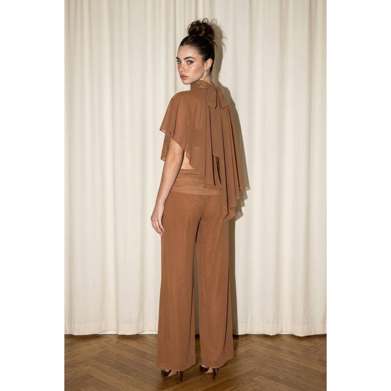 Chiffon Mock Neck Cape Co-ord Set
