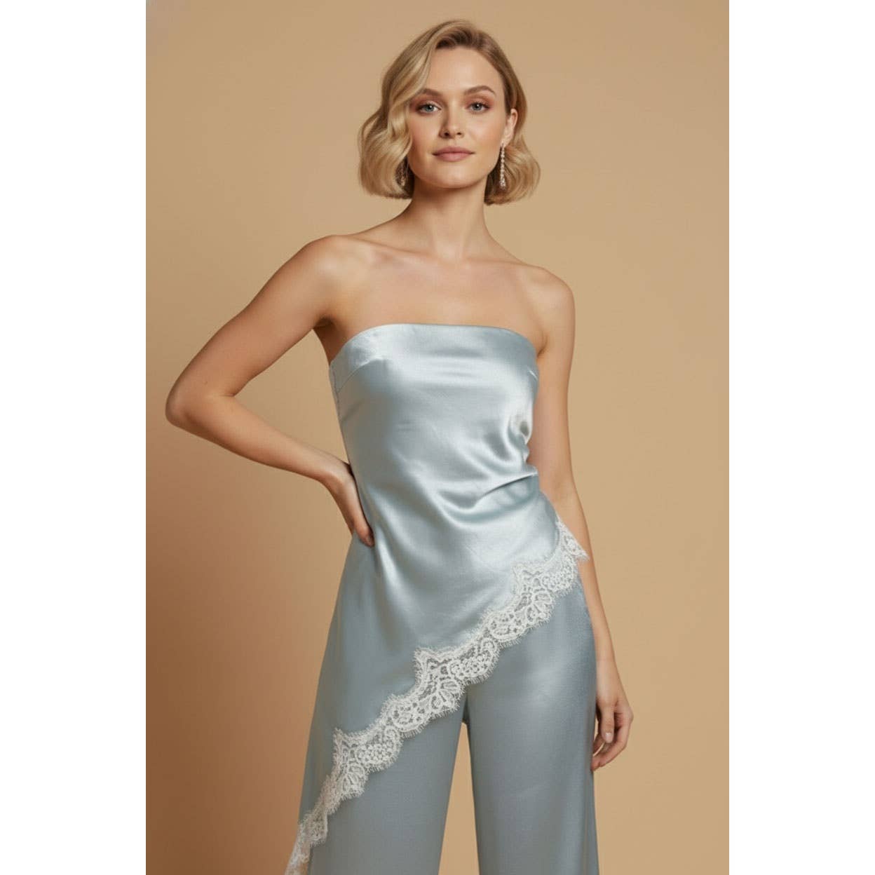 Strapless Satin Lace Trim Set