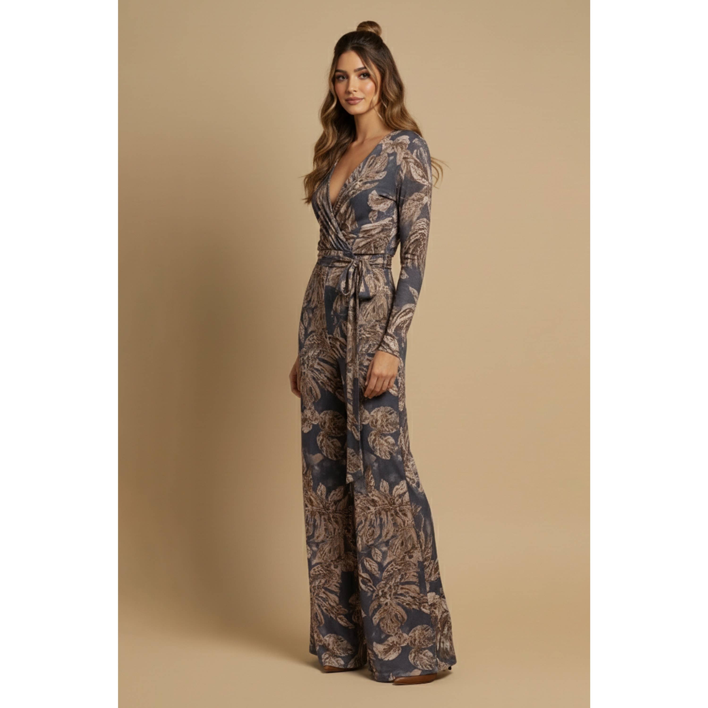 Long Sleeve Wrap Jumpsuit