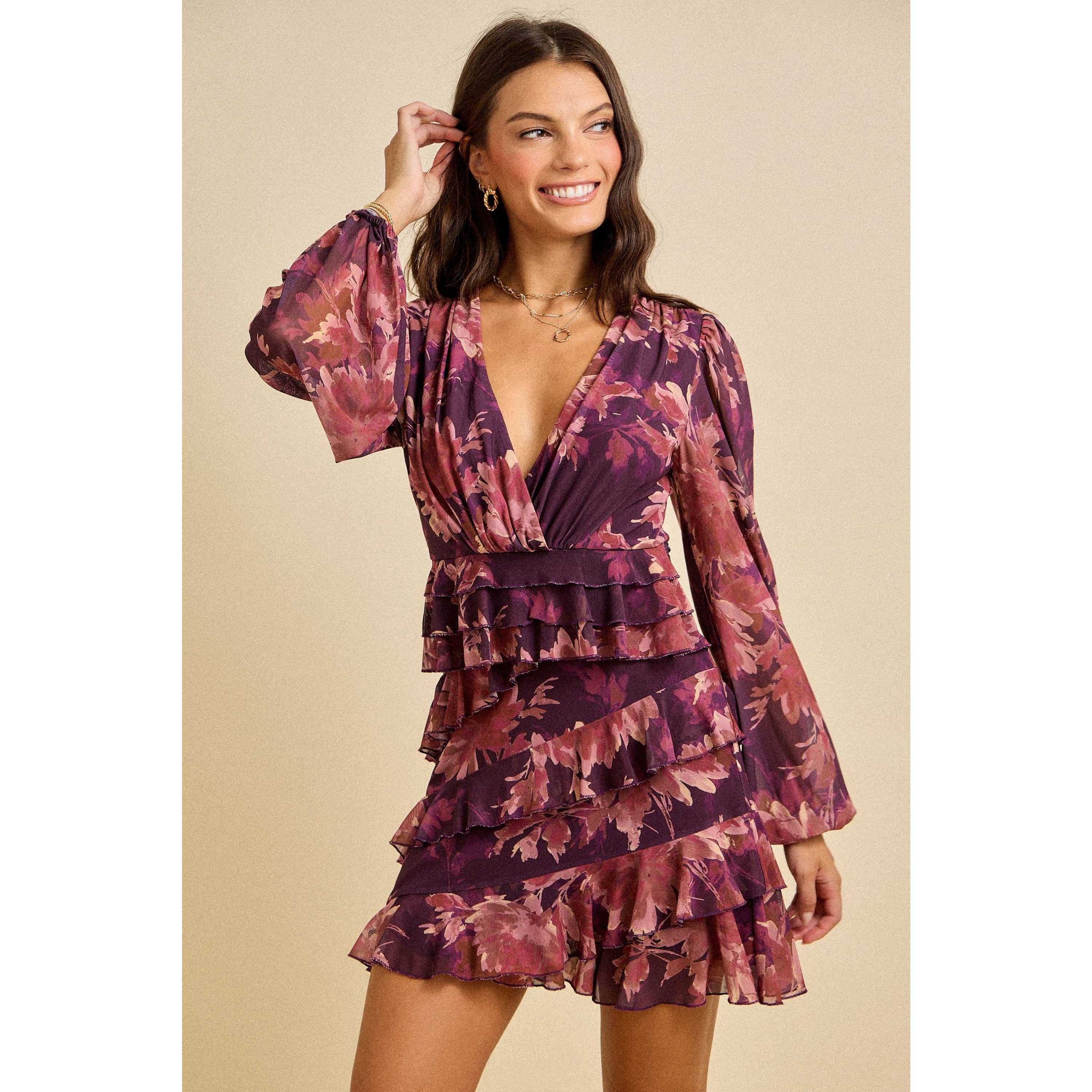 Spring Floral Tiered Ruffle Mini Dress