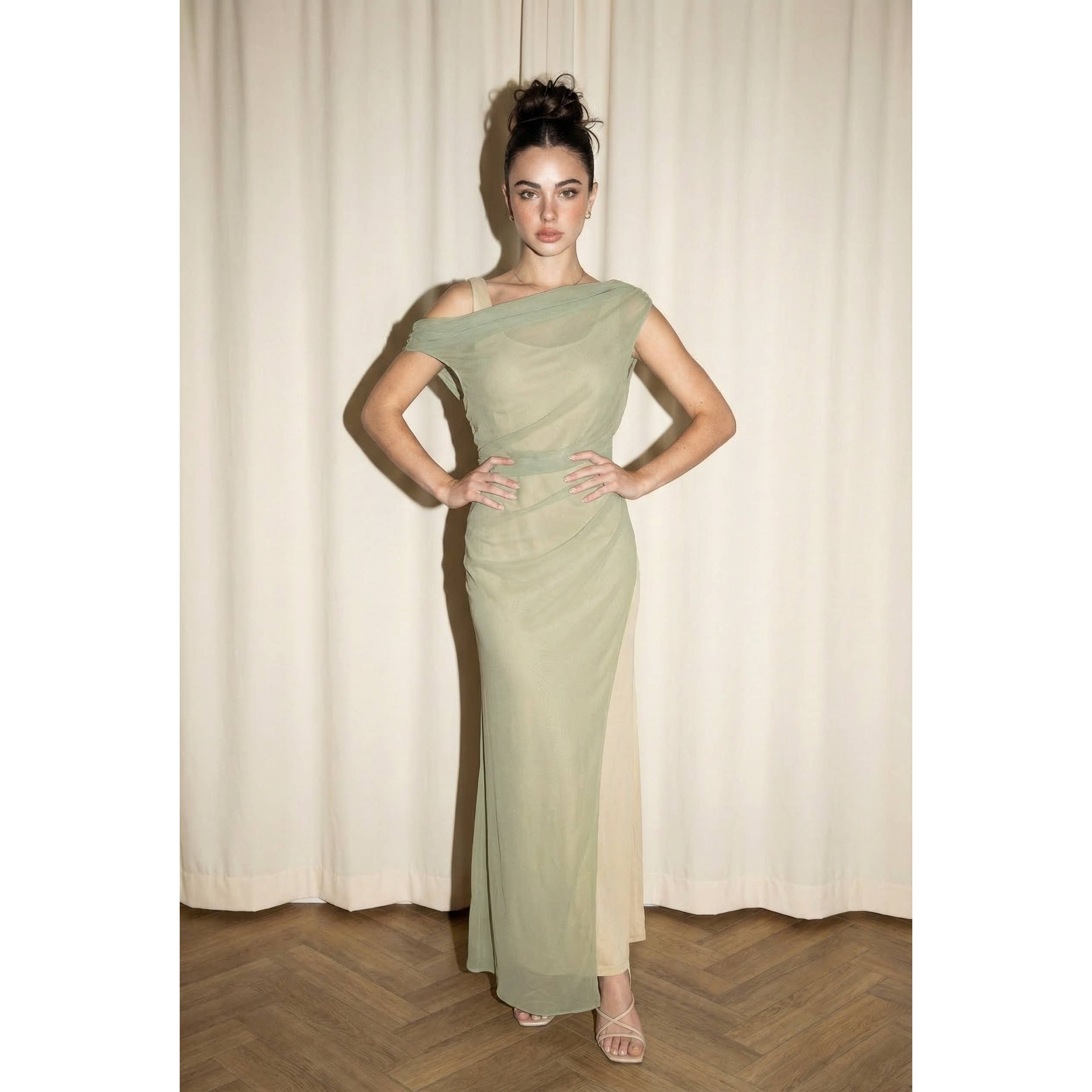 Sheer Chiffon Overlay and Inner Maxi Dress Set