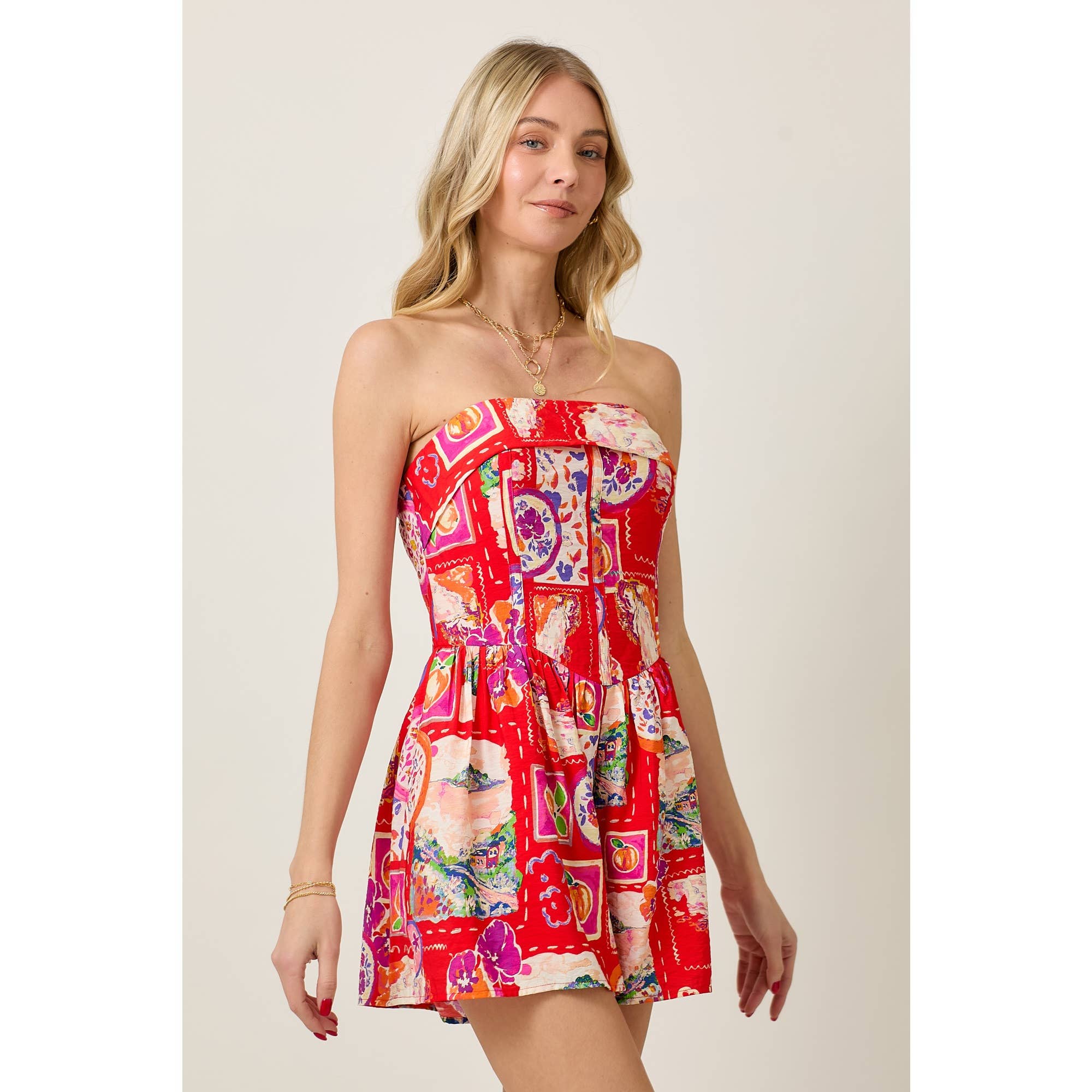 PLUS Summer Tube Romper with Conversation Print