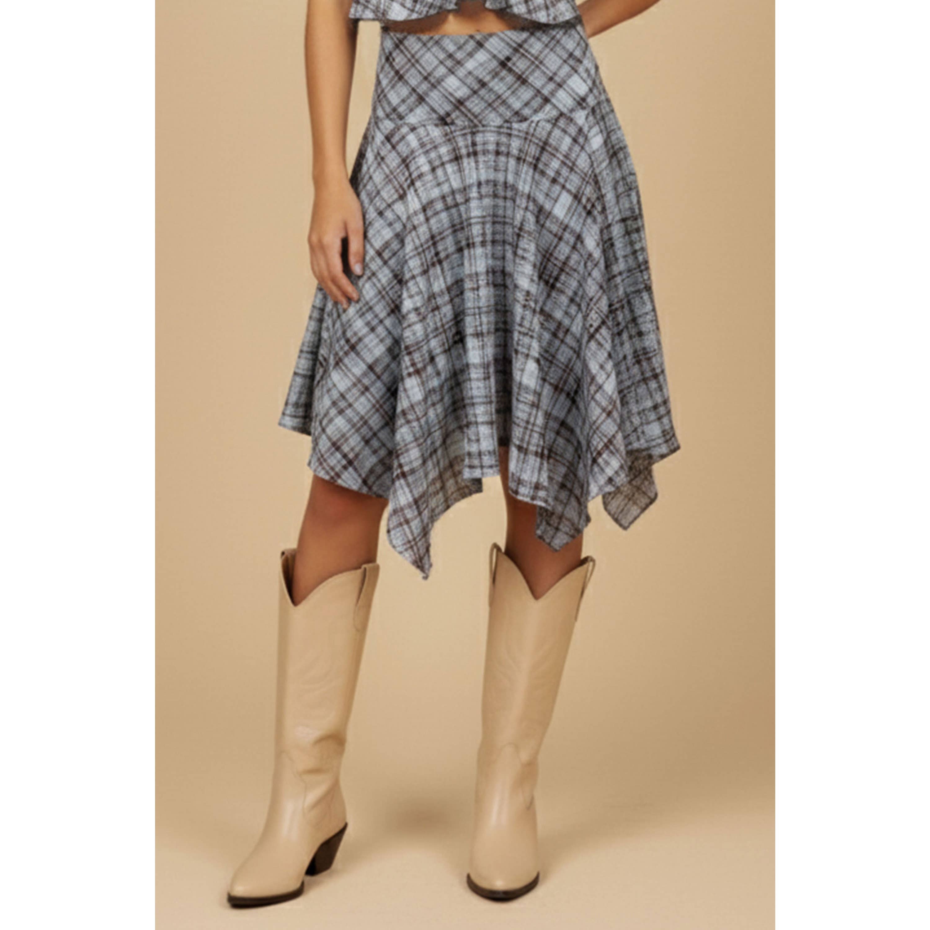Plaid Handkerchief Hem Midi Skirt