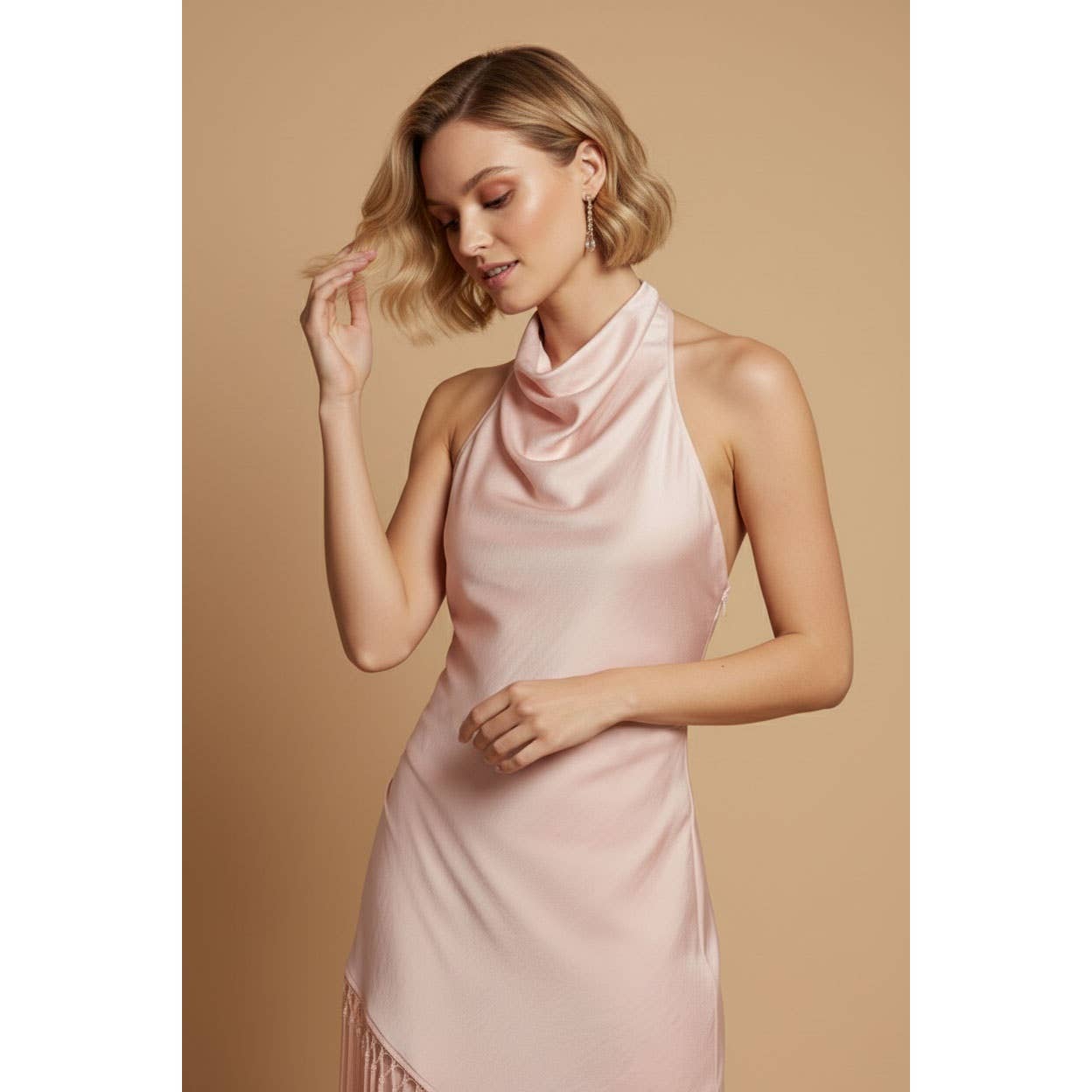 Fringe Satin Halter Top & Pants Set