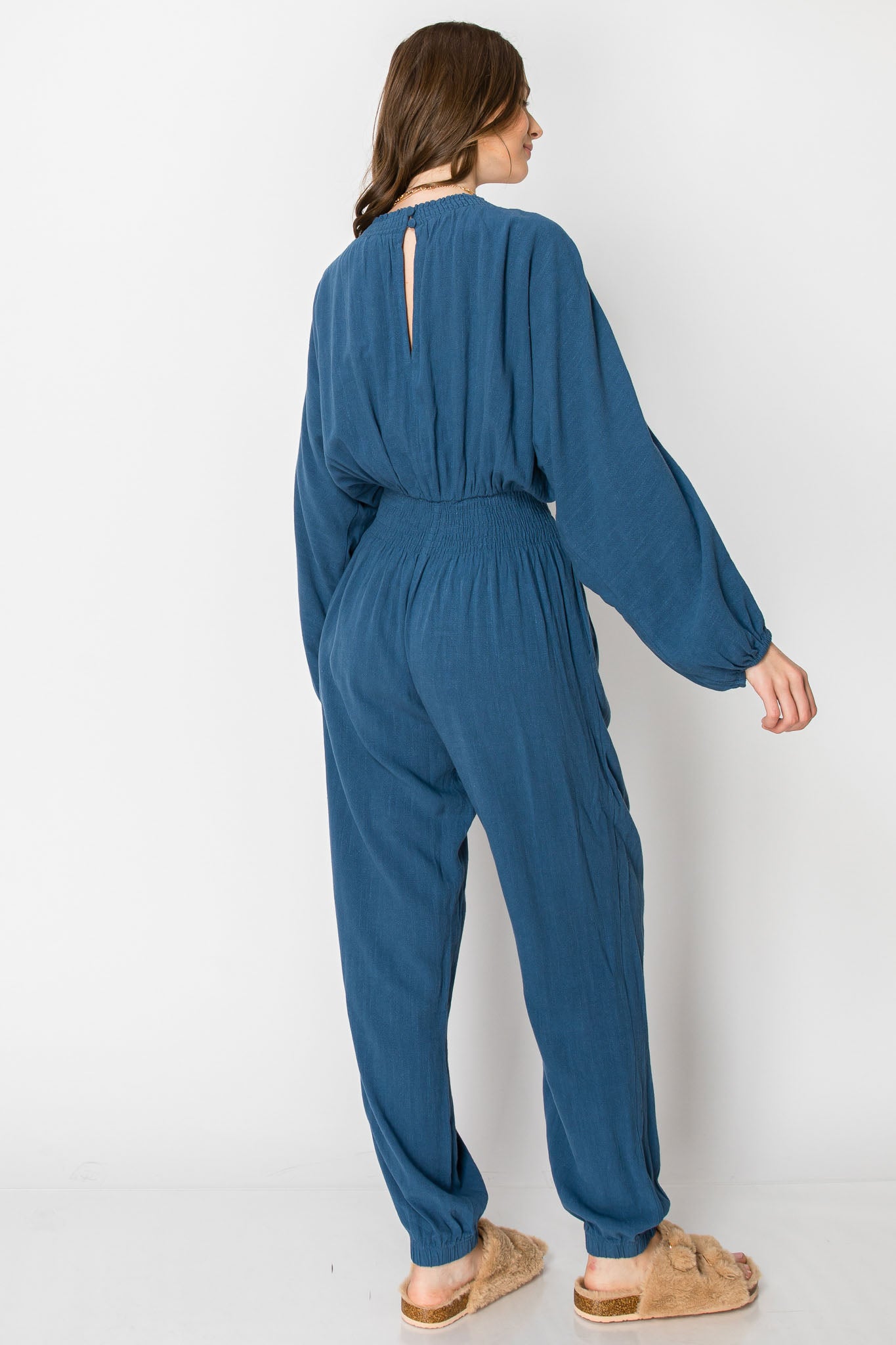 Dolman Sleeve Deep V-neck JUMPSUIT with Pockets