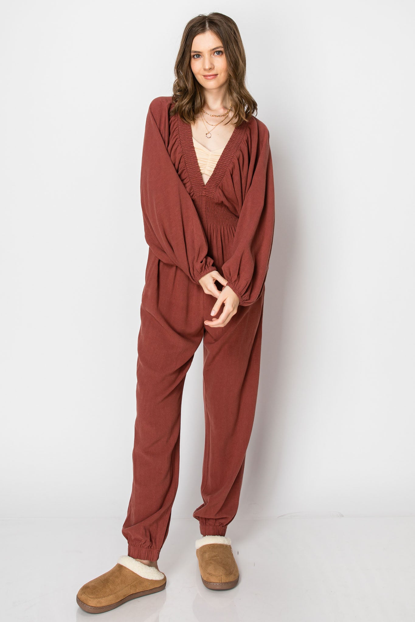 DOLMAIN SLEEVE DEEP V NECK JUMPSUIT