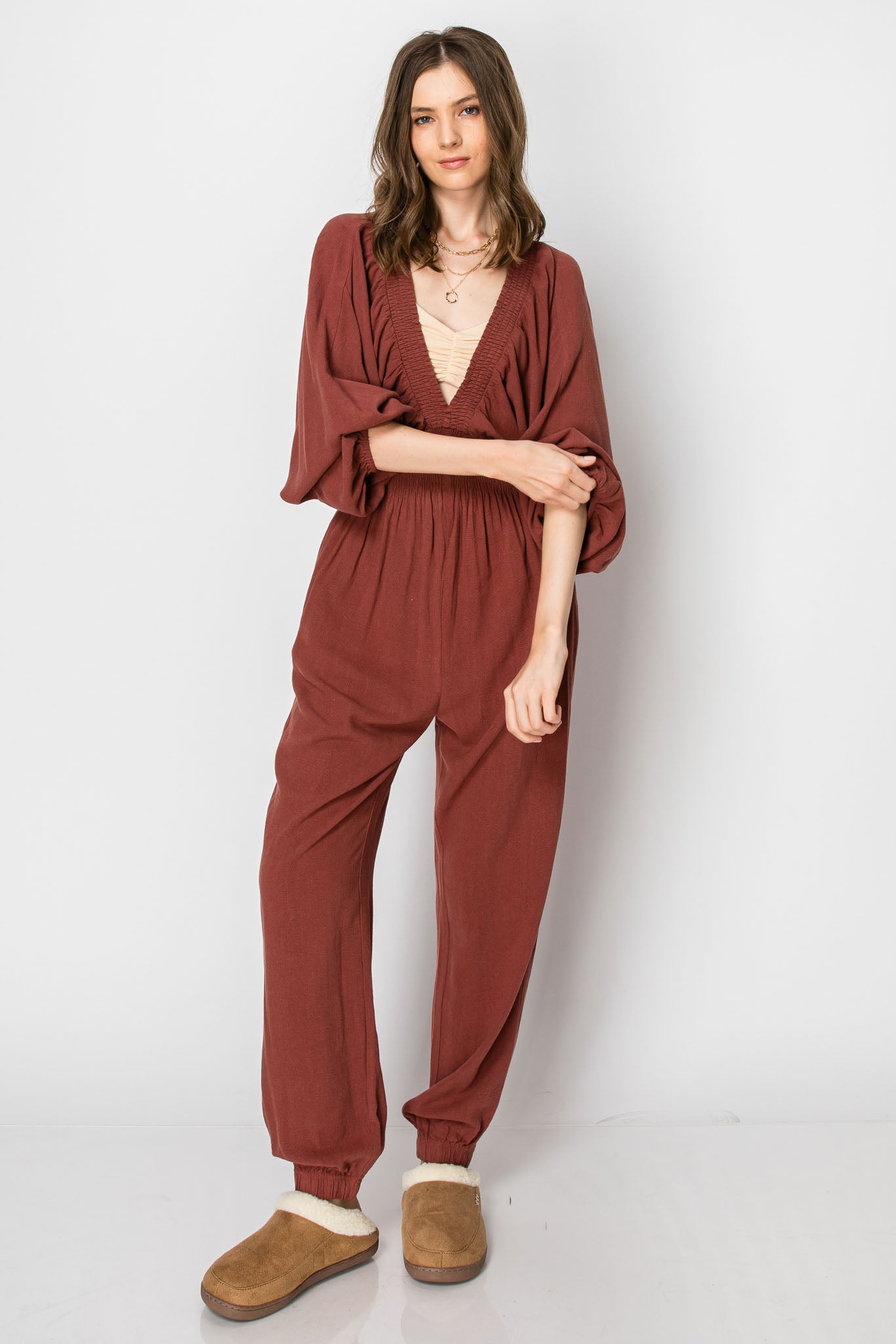 DOLMAIN SLEEVE DEEP V NECK JUMPSUIT