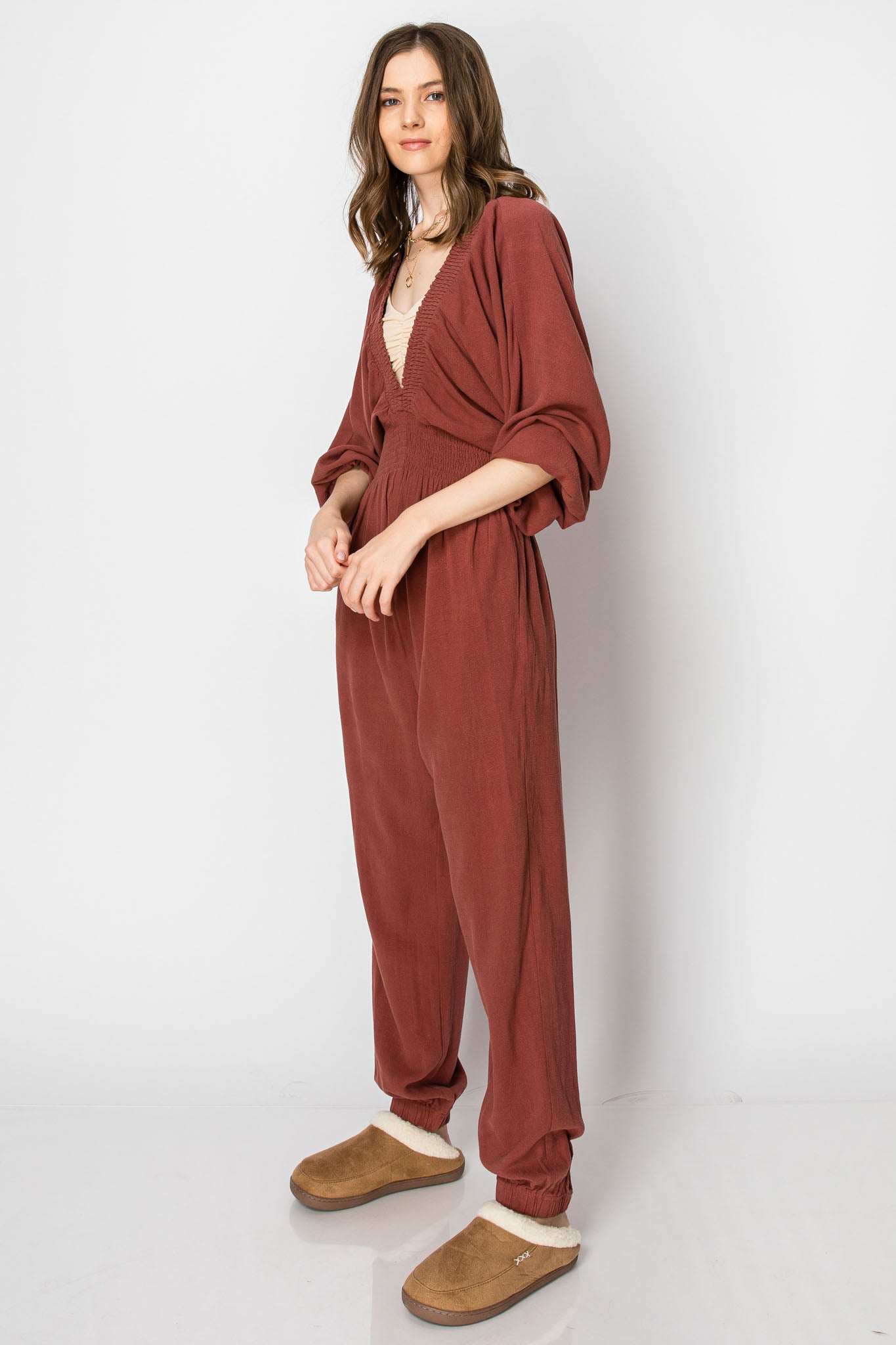 Dolman Sleeve Deep V-neck JUMPSUIT with Pockets