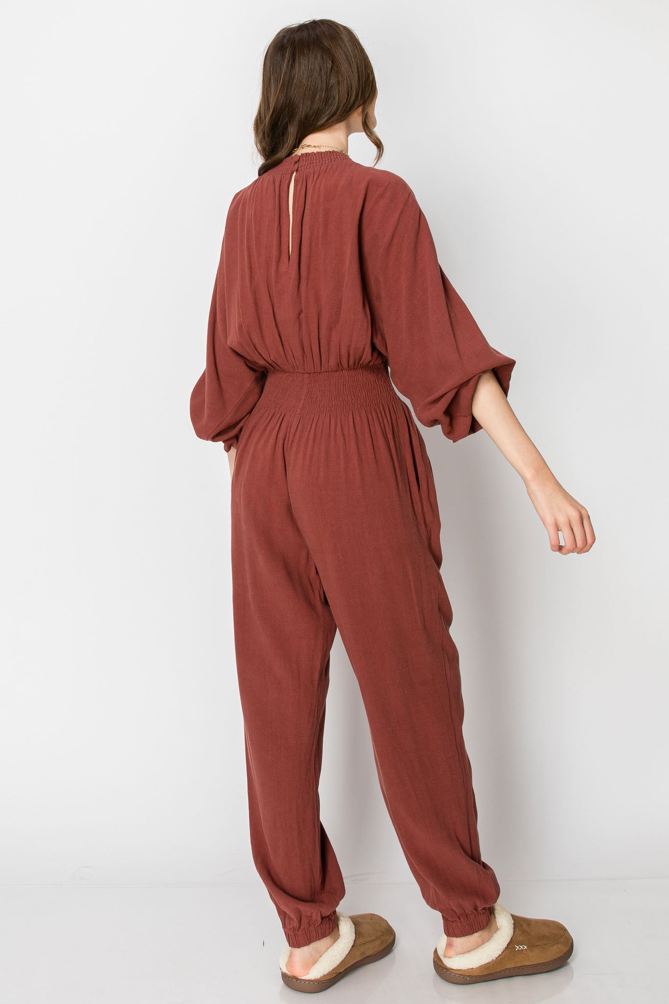 Dolman Sleeve Deep V-neck JUMPSUIT with Pockets