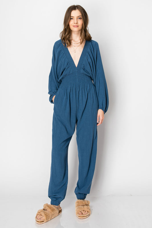 DOLMAIN SLEEVE DEEP V NECK JUMPSUIT