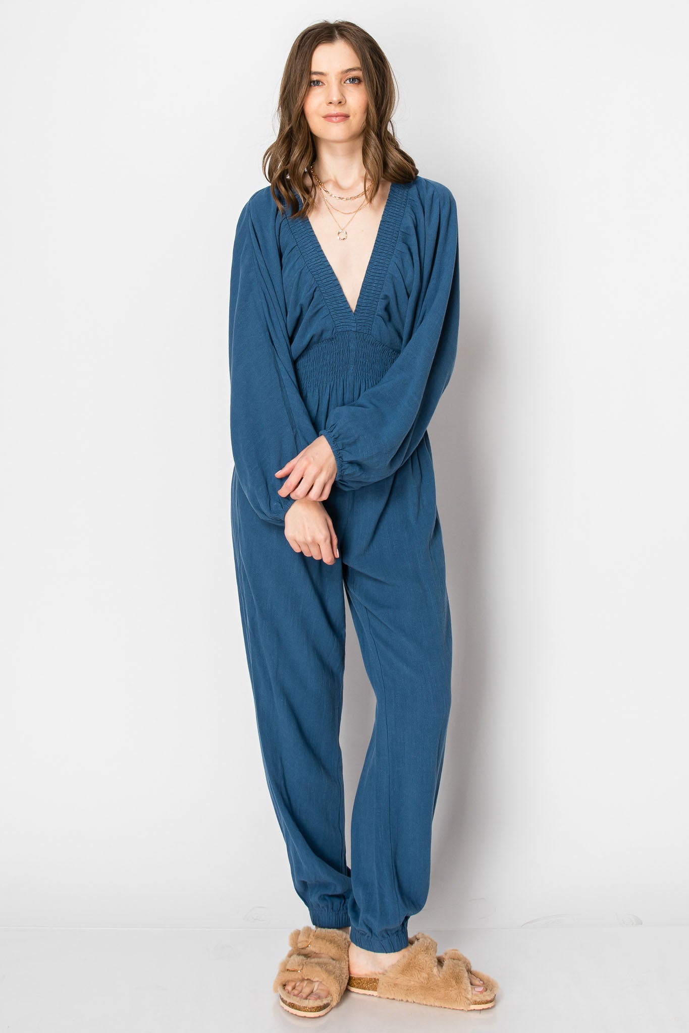 DOLMAIN SLEEVE DEEP V NECK JUMPSUIT