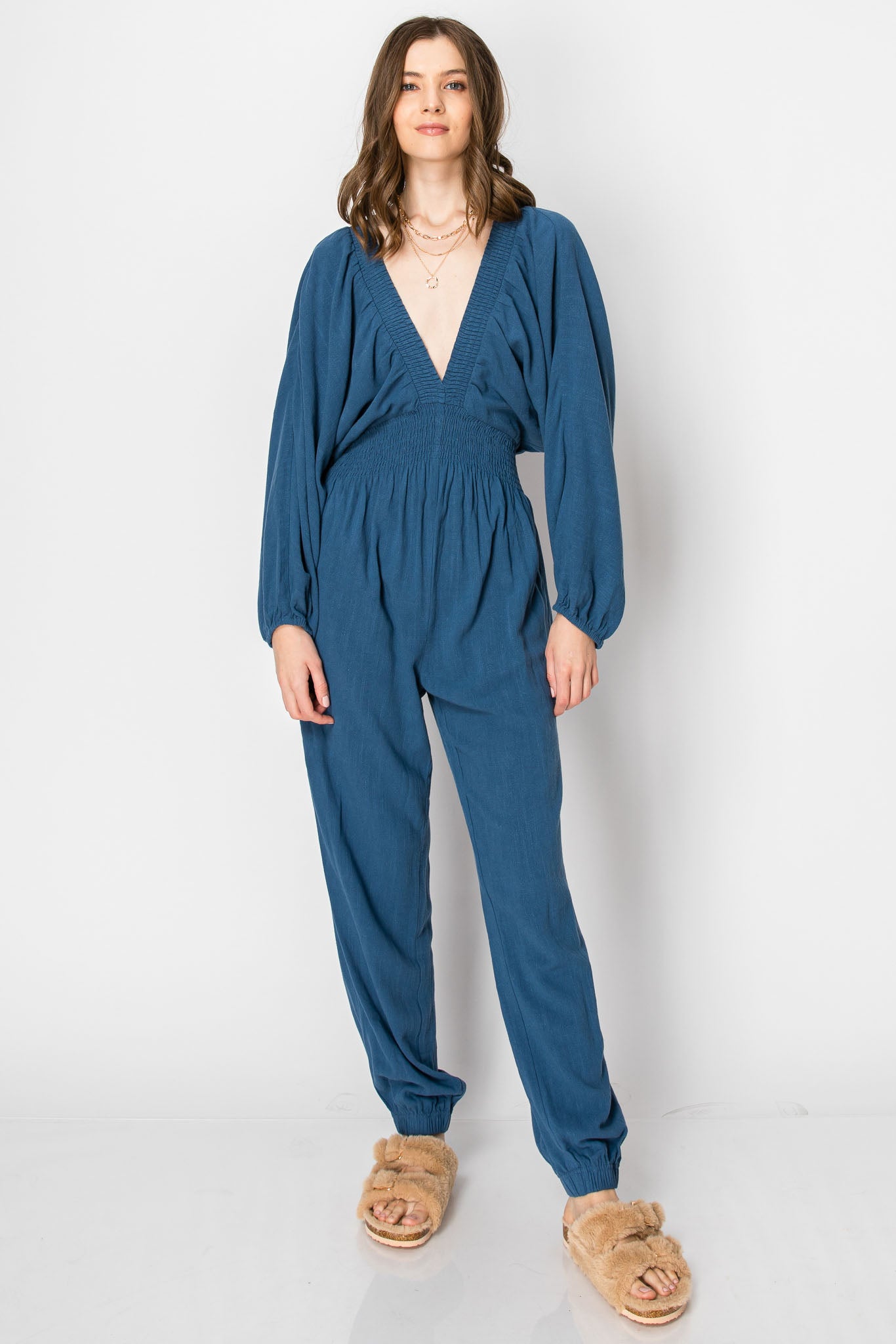 Dolman Sleeve Deep V-neck JUMPSUIT with Pockets