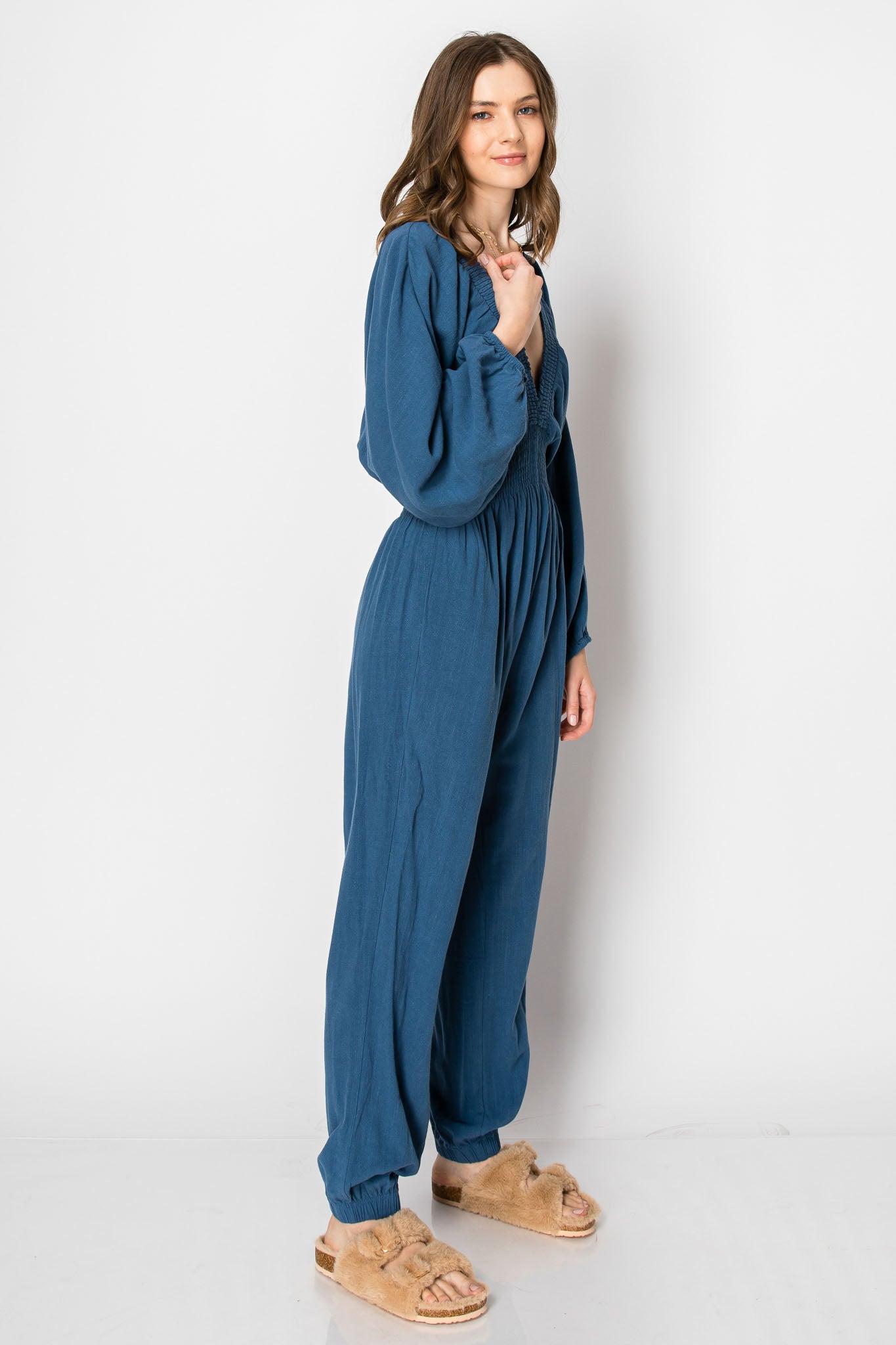 Dolman Sleeve Deep V-neck JUMPSUIT with Pockets