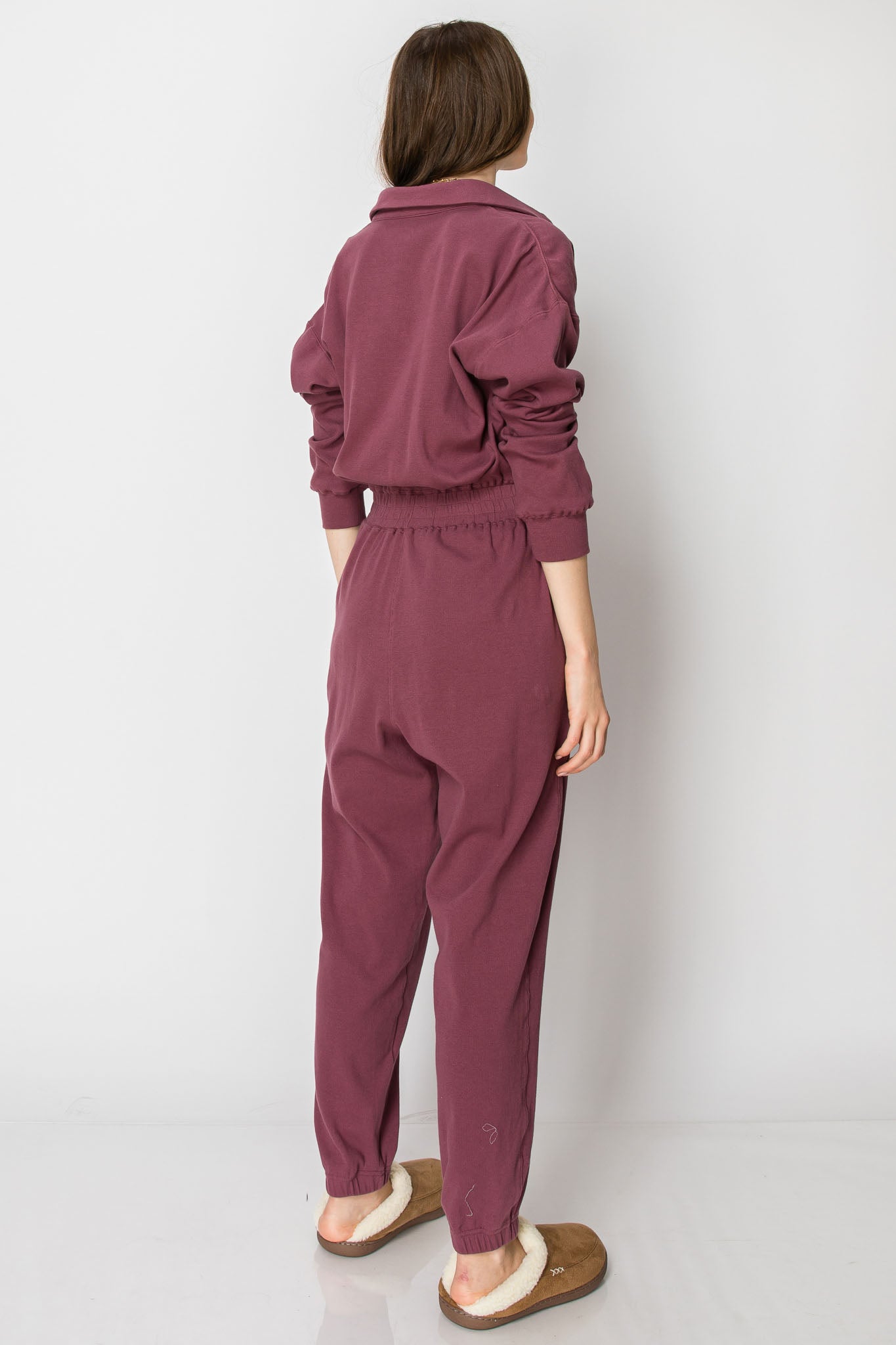 Long Sleeve Cotton Ribbed Collared JUMPSUIT