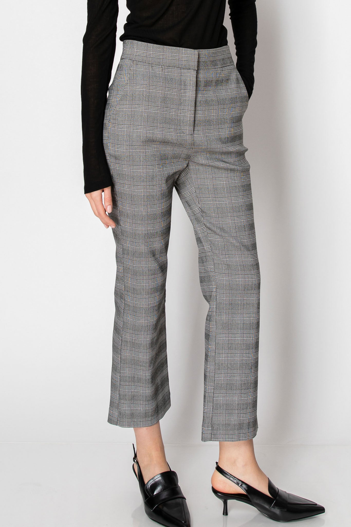 Plaid High Waisted Ankle Length Office Pants