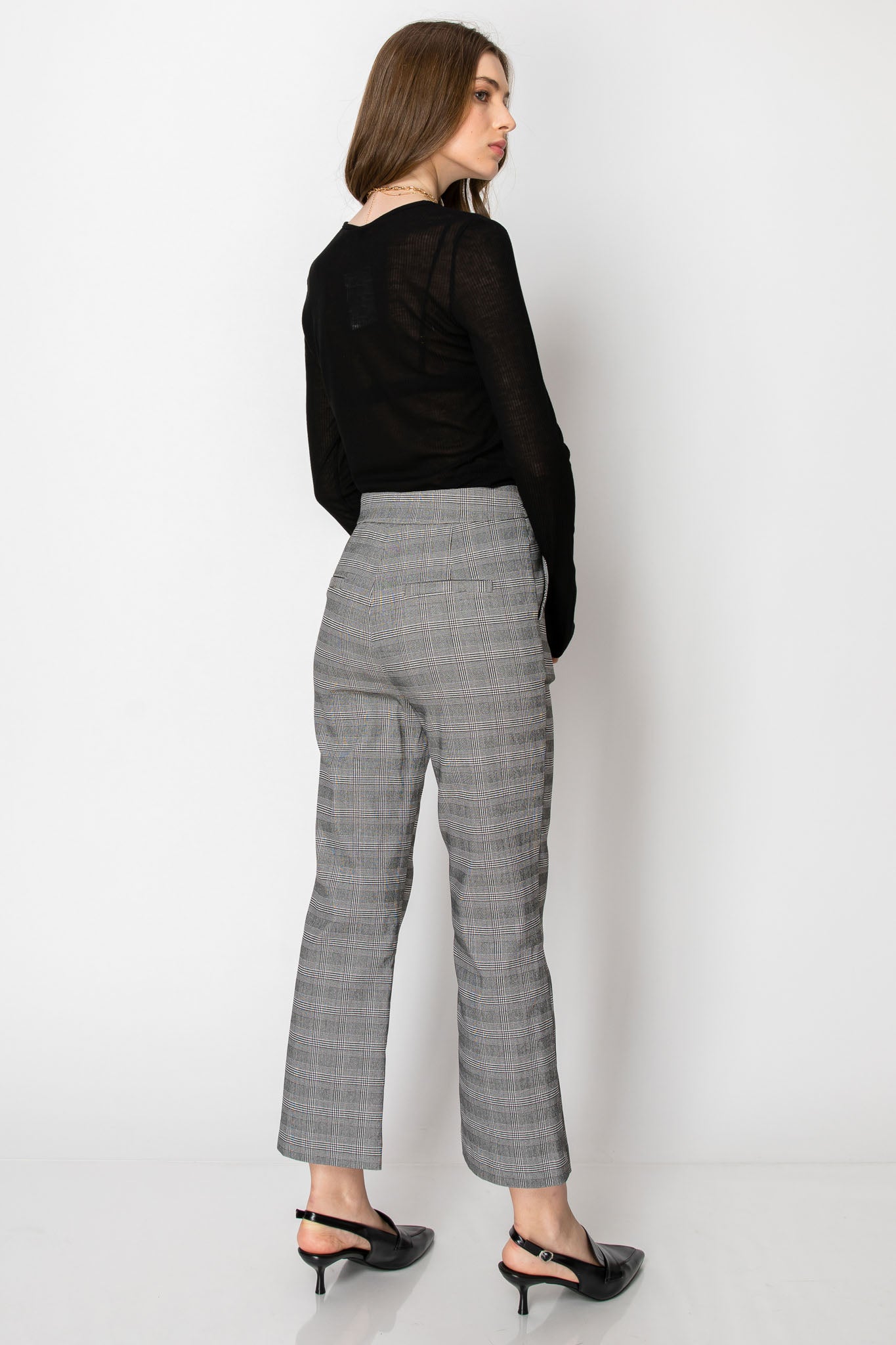 Plaid High Waisted Ankle Length Office Pants