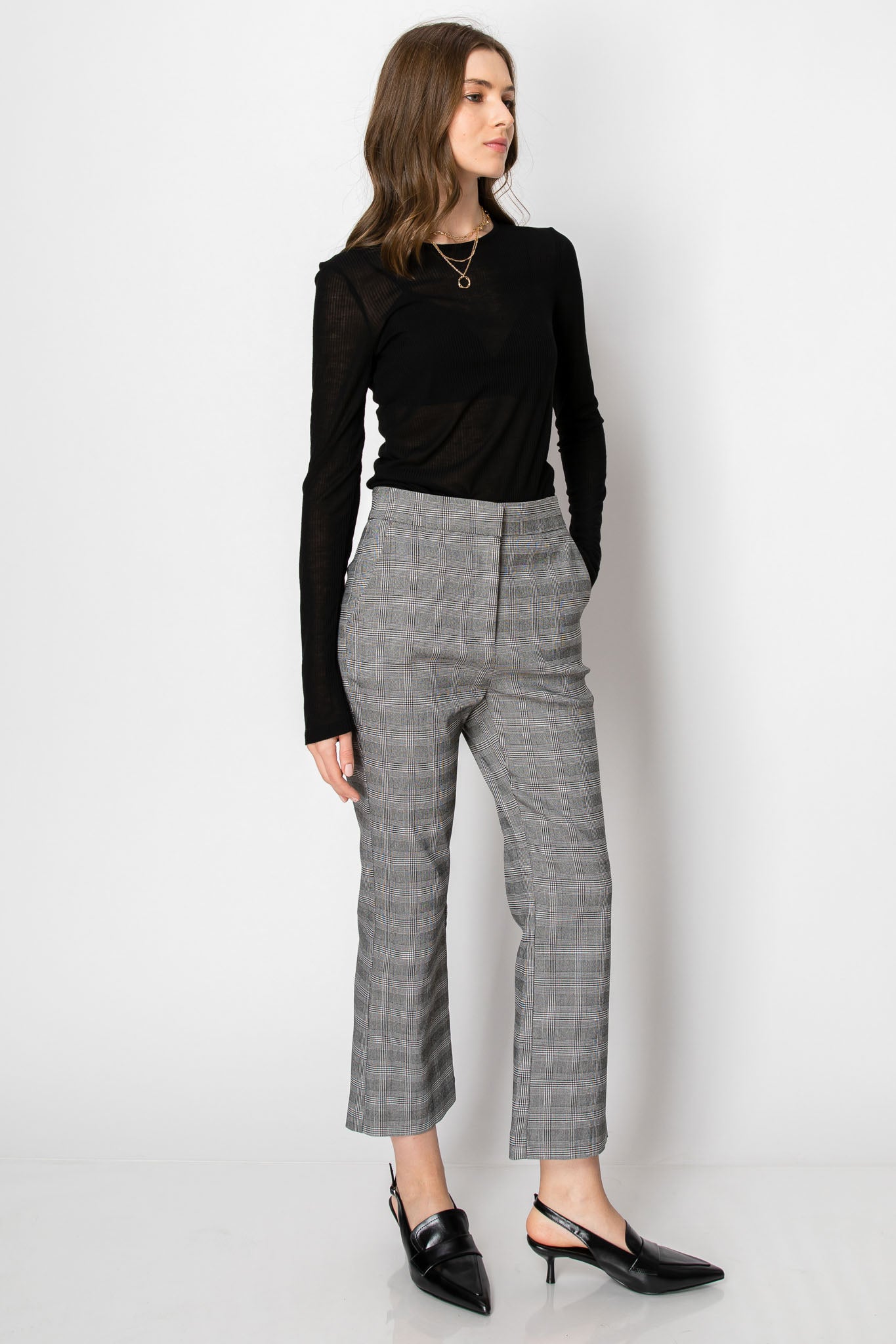 Plaid High Waisted Ankle Length Office Pants