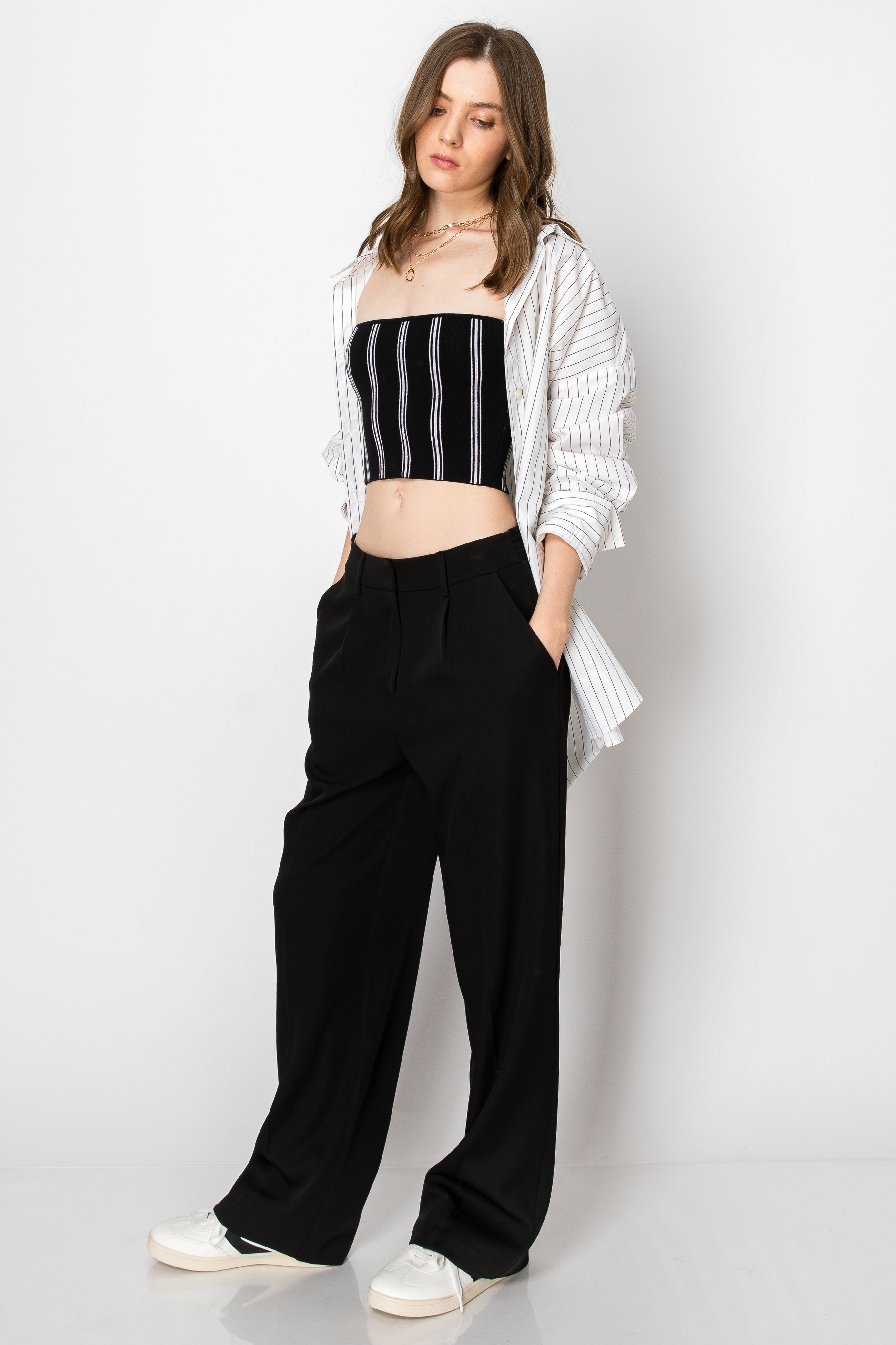 Wide Leg Trousers Smocked Back PANTS