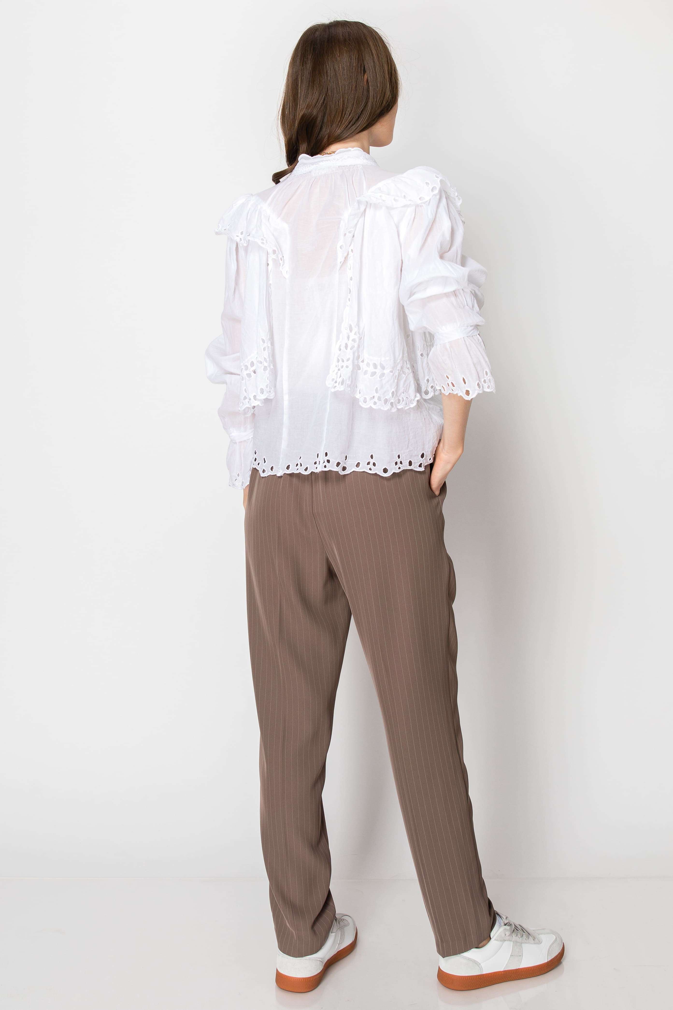 Beaded Drawstring Pinstripe Elastic Waist PANTS