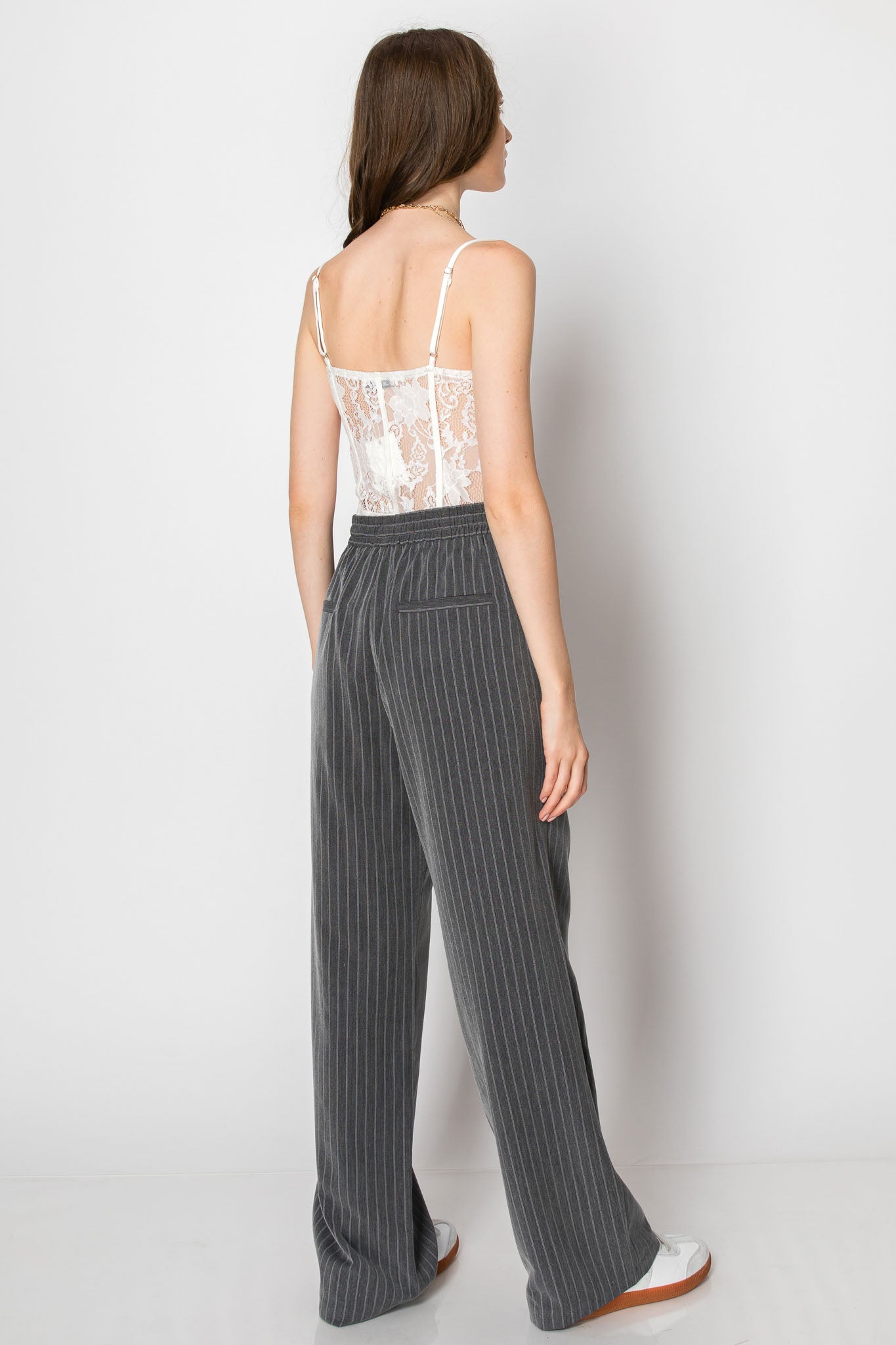 Pinstripe Drawstring Wide Leg Trouser PANTS