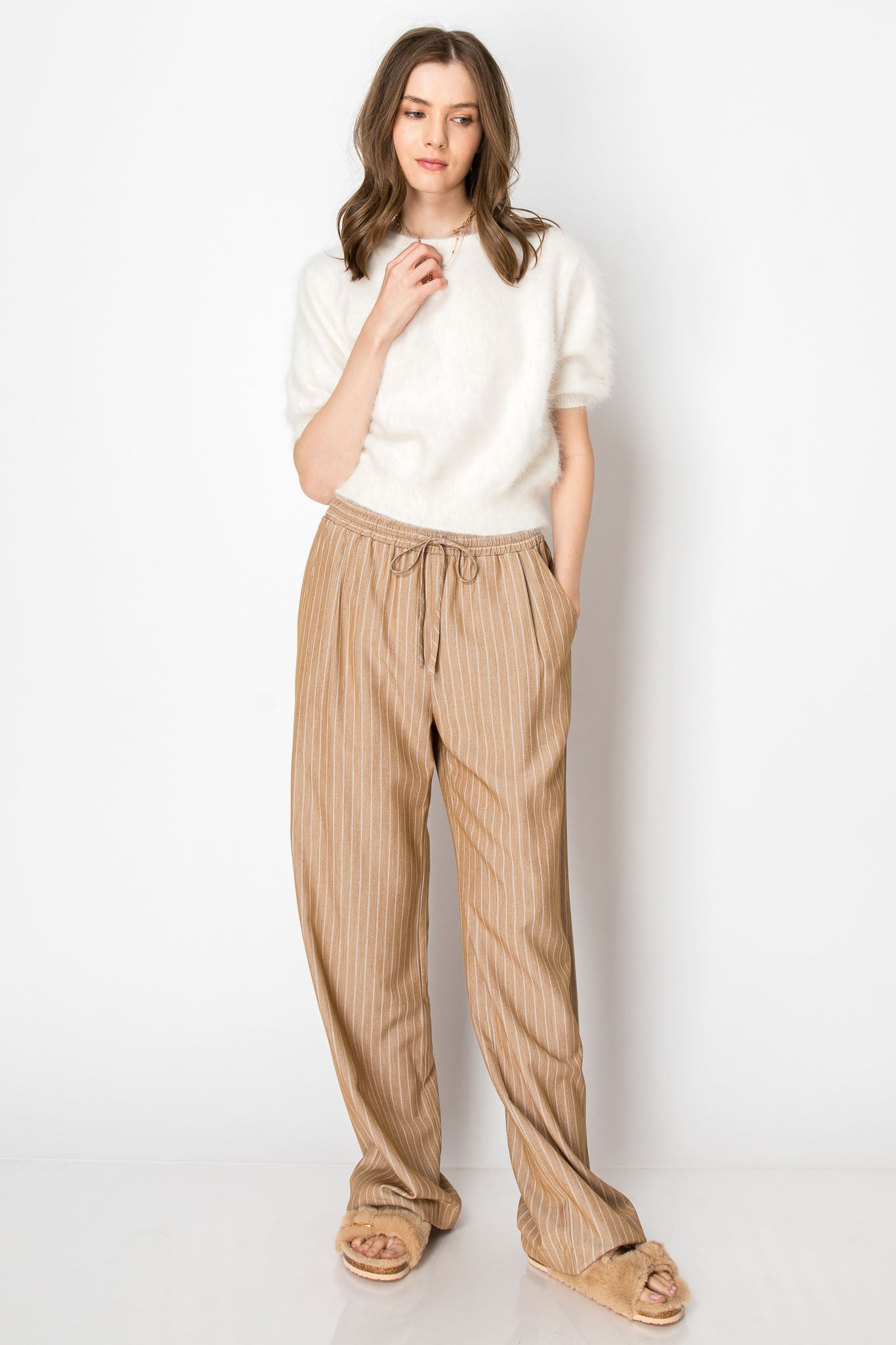 Pinstripe Drawstring Wide Leg Trouser PANTS