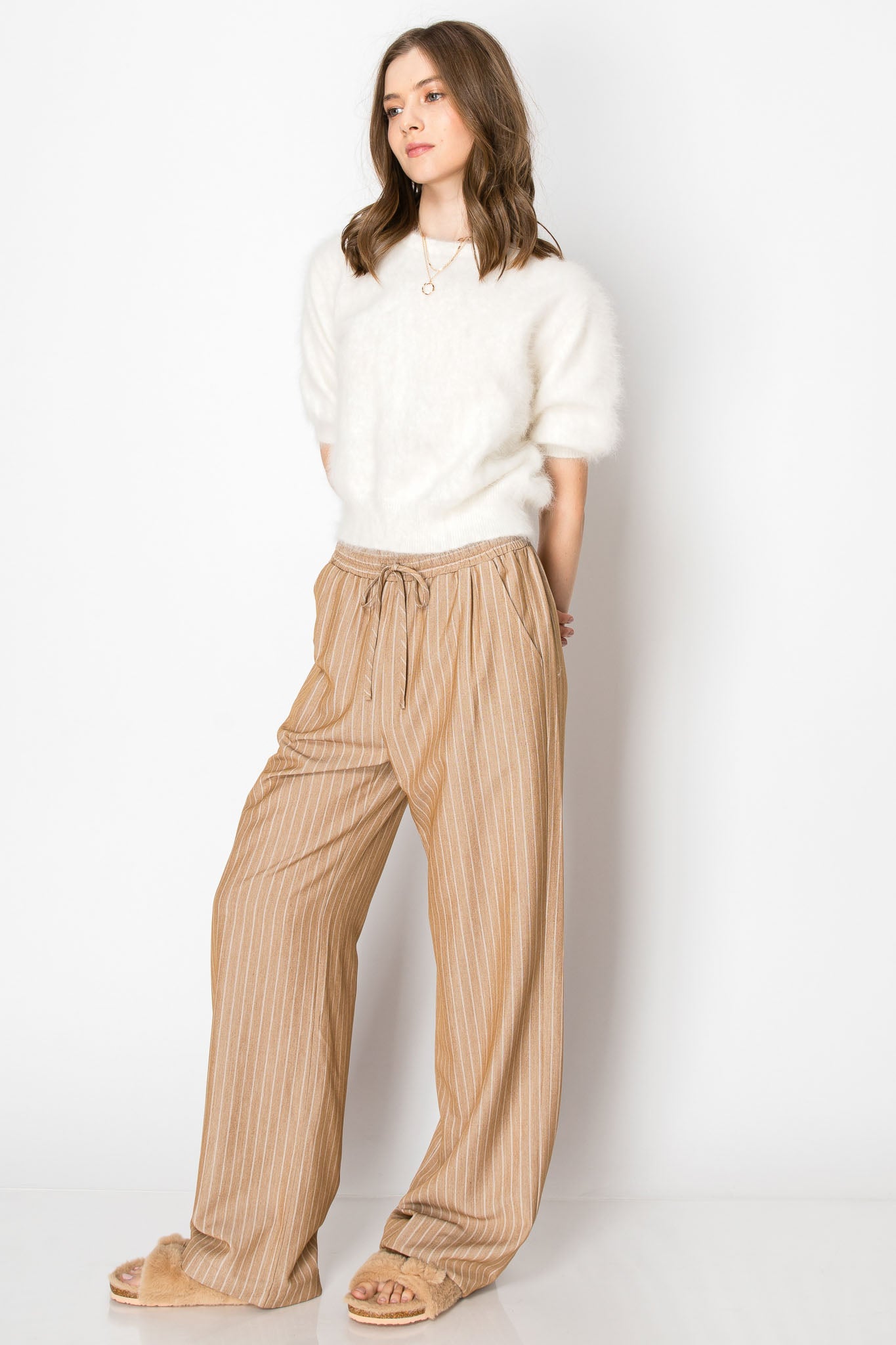 Pinstripe Drawstring Wide Leg Trouser PANTS